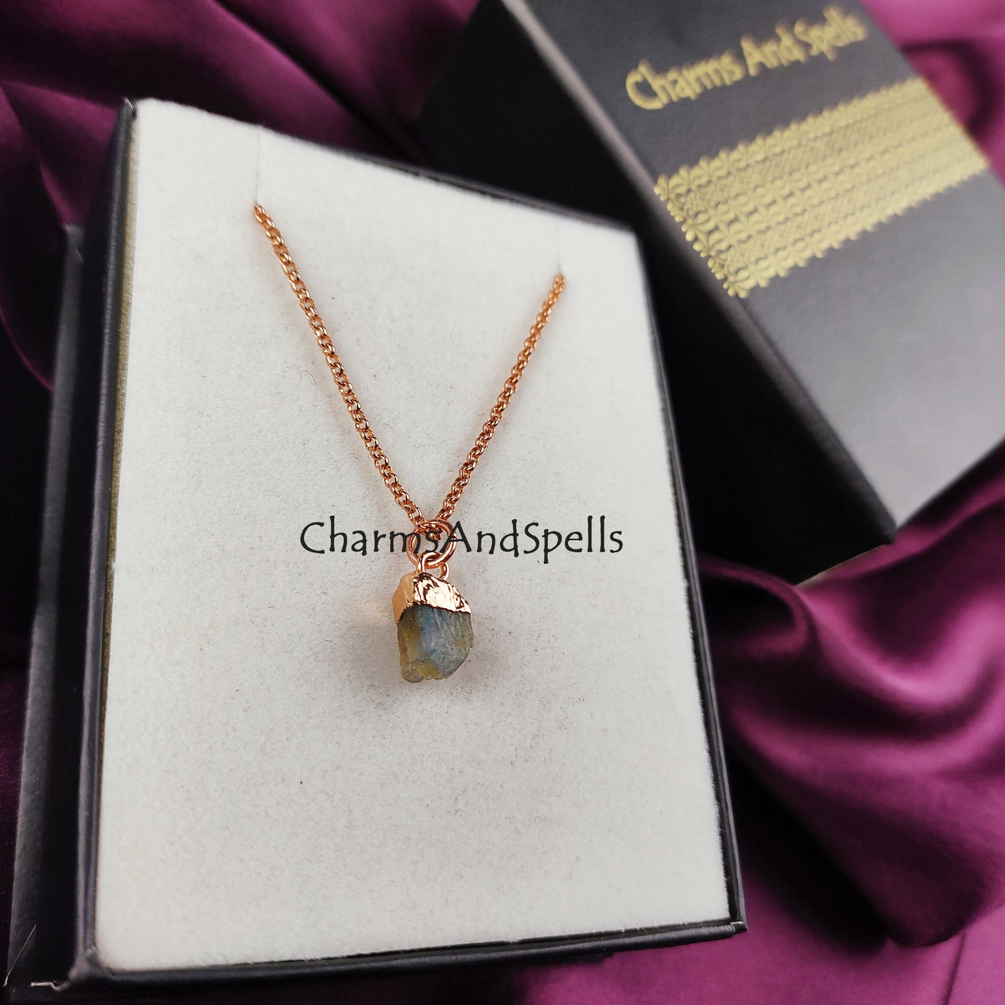 Raw Labradorite Necklace | Rough Crystal Charms Pendant Silver Plated Jewelry