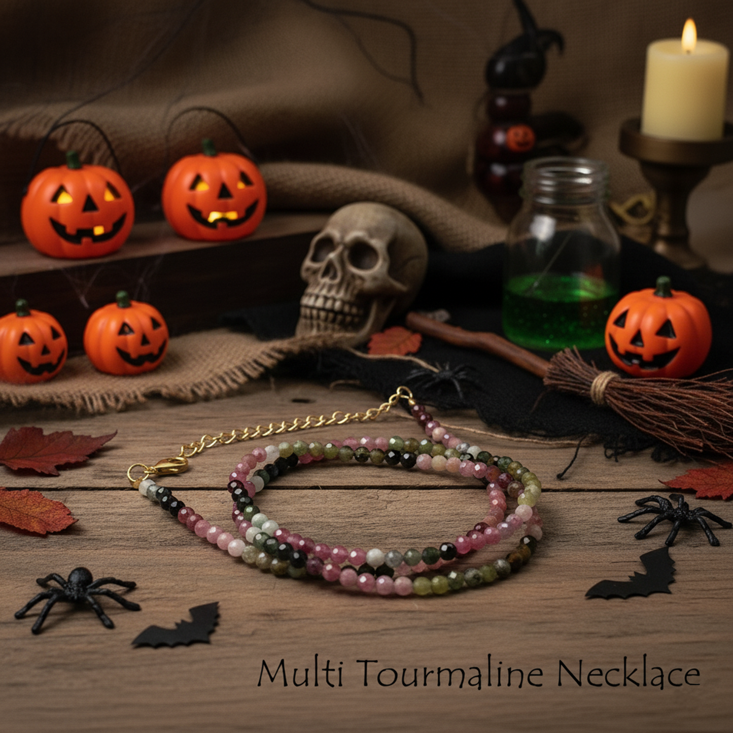 Multi Tourmaline Necklace| Natural Multi-Color Faceted Gemstone Beads Jewelry