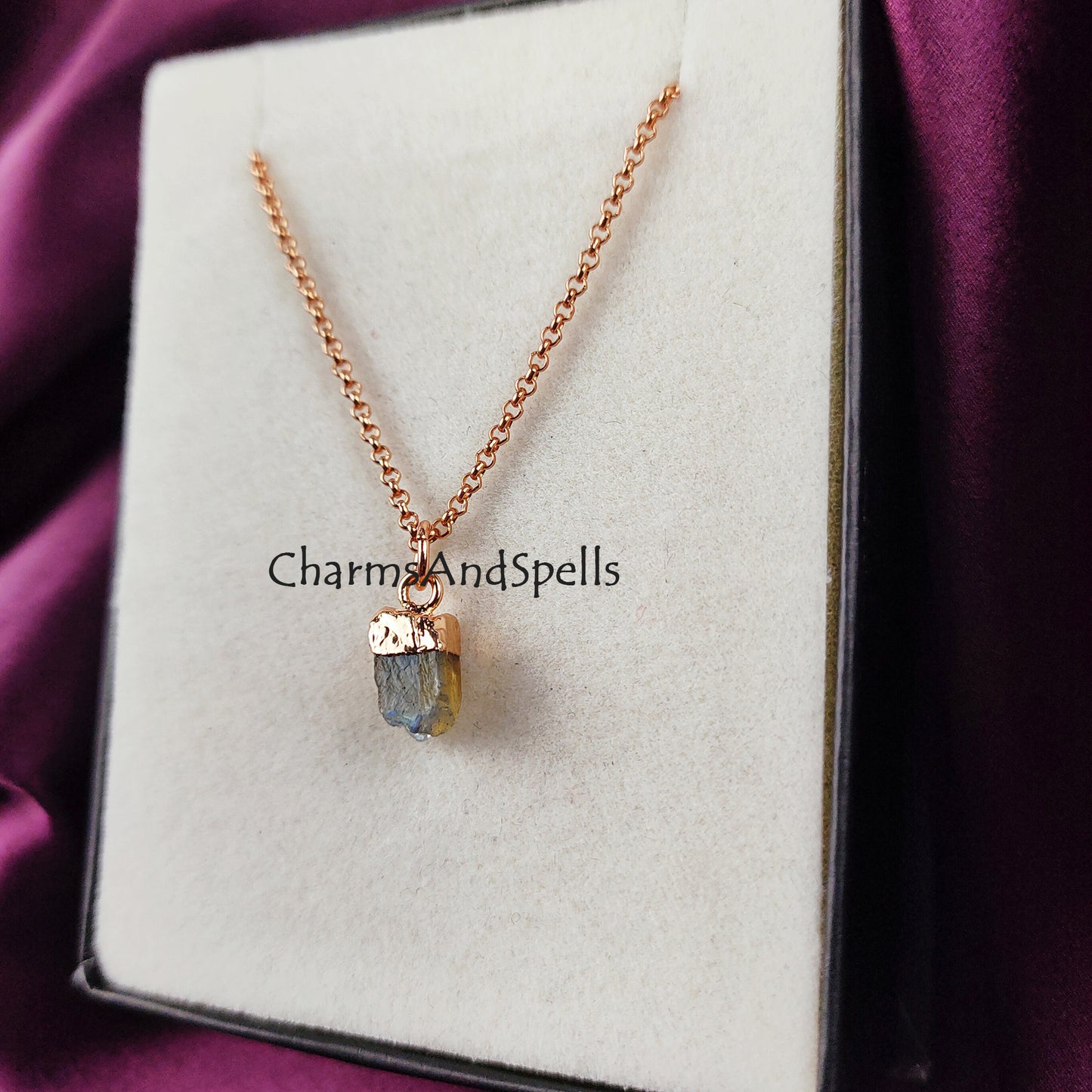 Raw Labradorite Necklace | Rough Crystal Charms Pendant Silver Plated Jewelry