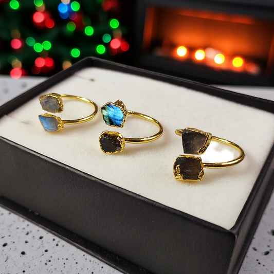 Natural Raw Labradorite Statement Ring