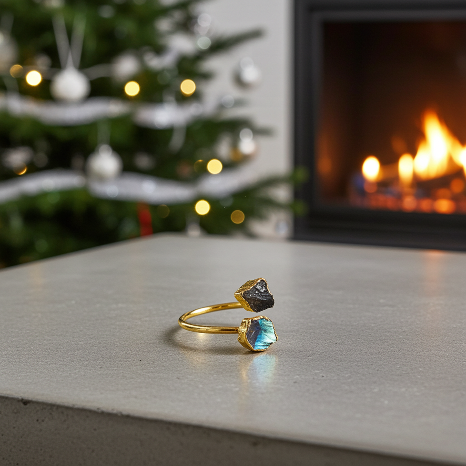 Natural Raw Labradorite Statement Ring