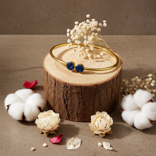 Blue Druzy Gold Plated Bangle| Handmade Statement Jewelry