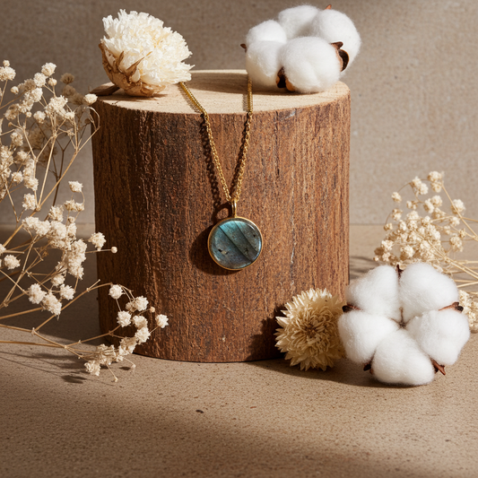 Bohemian Labradorite Coin Shape Pendent Necklace