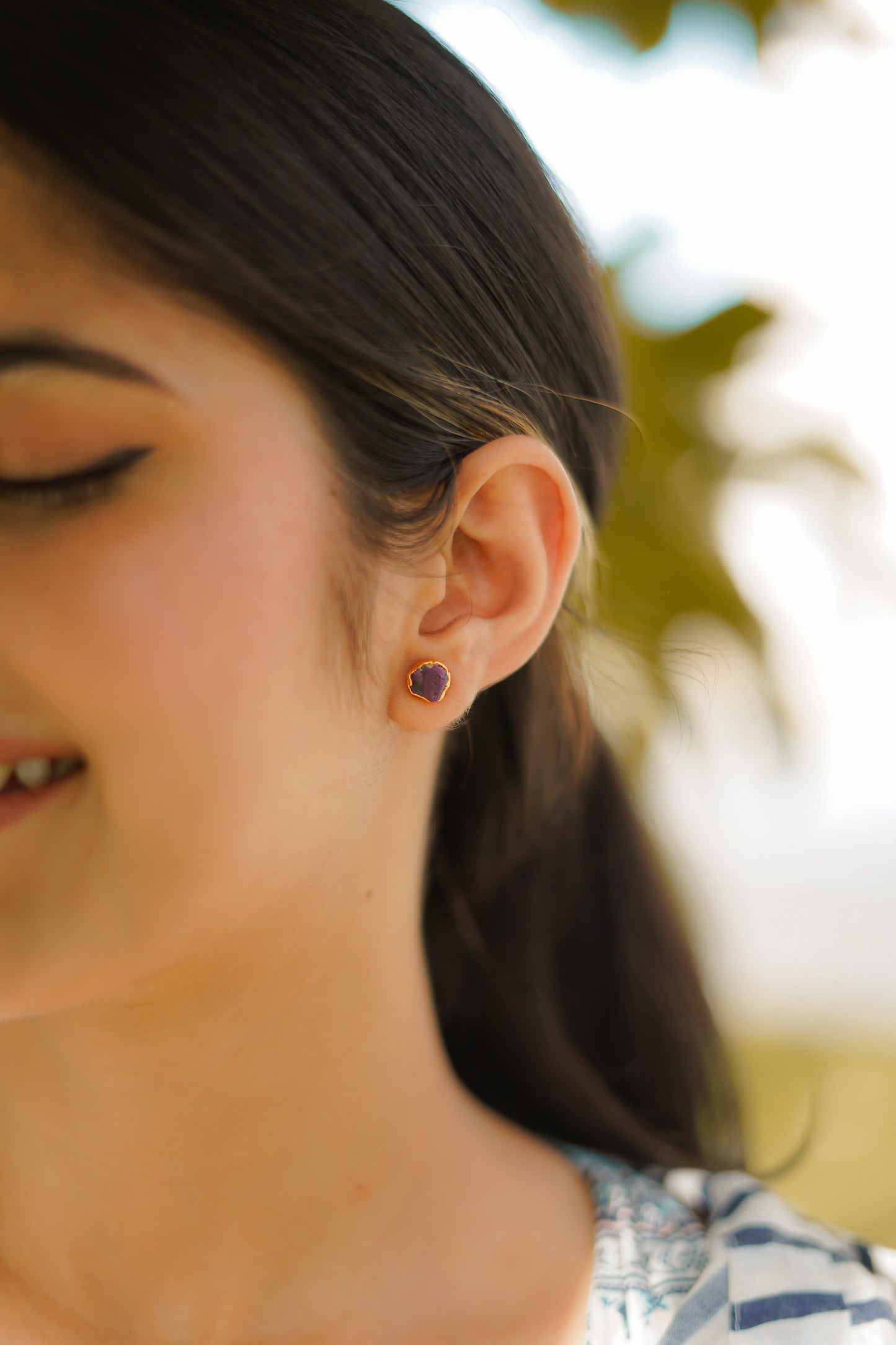 Natural Ruby Stud Earrings| Gold Plated Electroplated Gemstone Jewelry| Ethnic Ruby