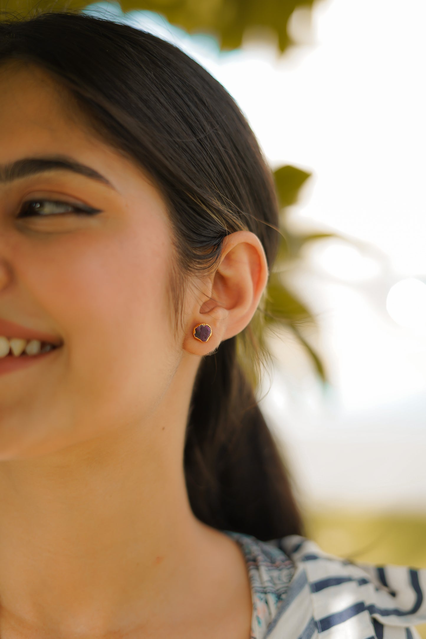 Natural Ruby Stud Earrings| Gold Plated Electroplated Gemstone Jewelry| Ethnic Ruby