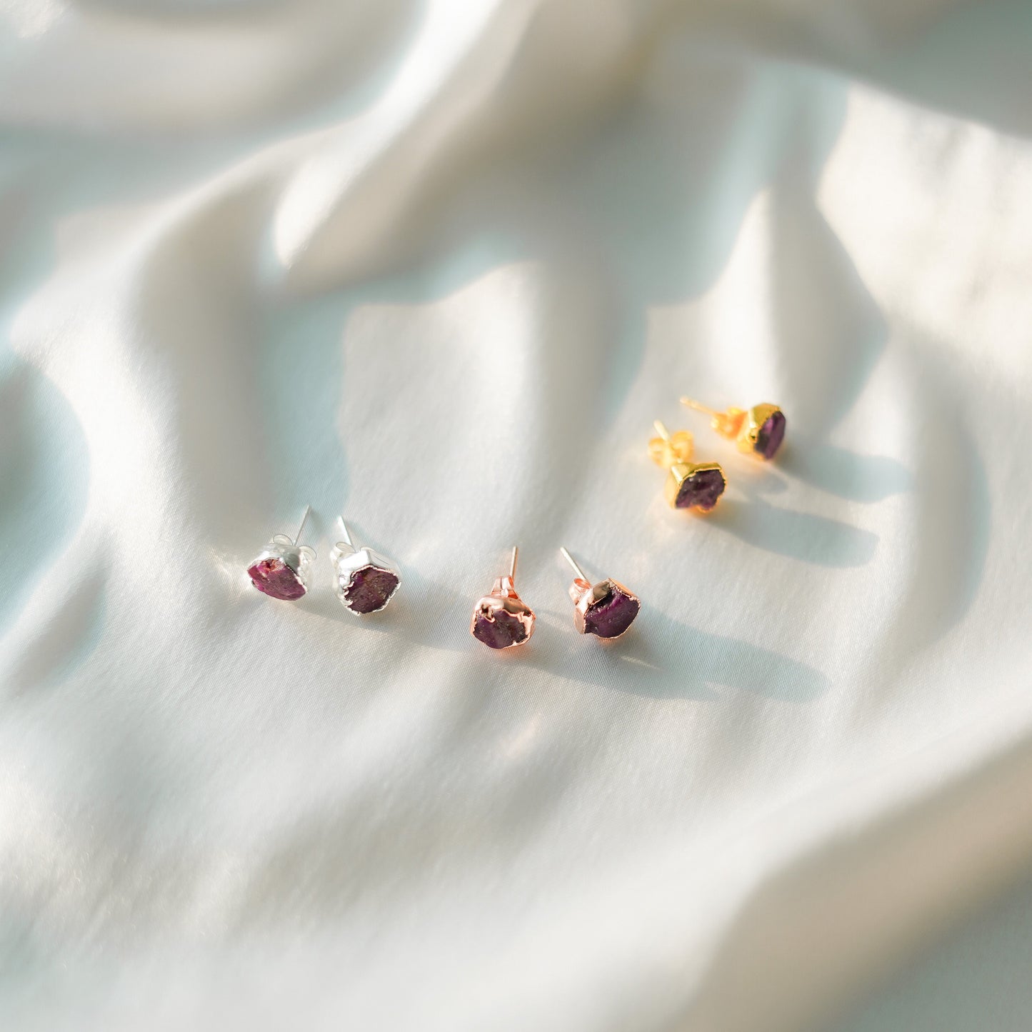 Natural Ruby Stud Earrings| Gold Plated Electroplated Gemstone Jewelry| Ethnic Ruby