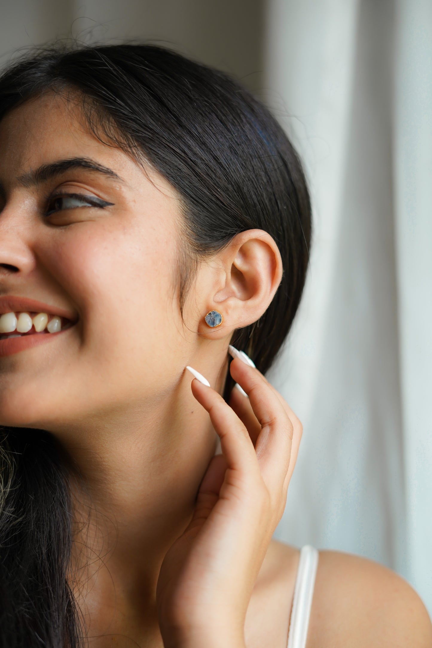 Raw Sapphire Stud Earrings| Real Gemstone Jewelry| September Birthstone