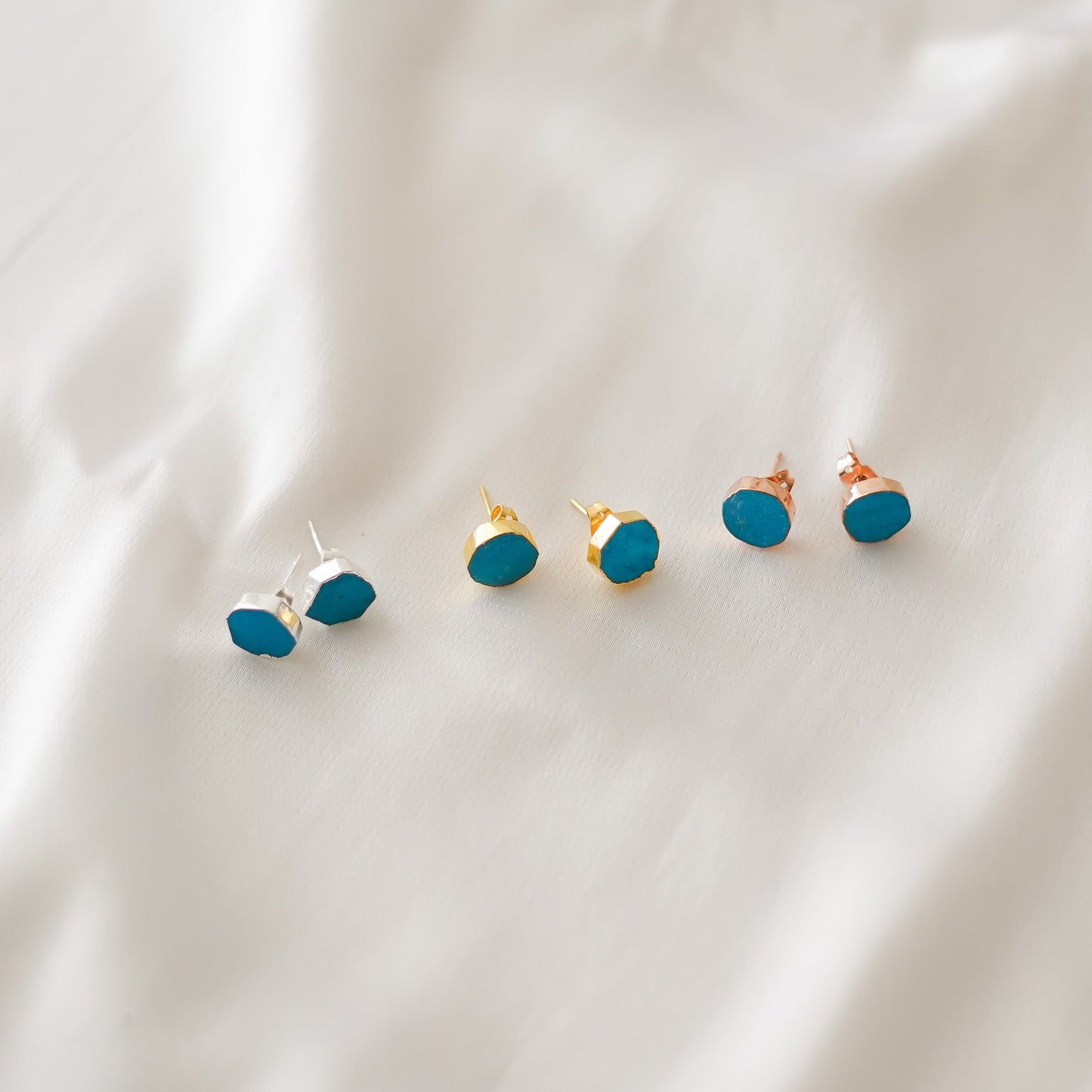 Raw Turquoise Crystal Stud Earrings| Healing Gemstone Jewelry