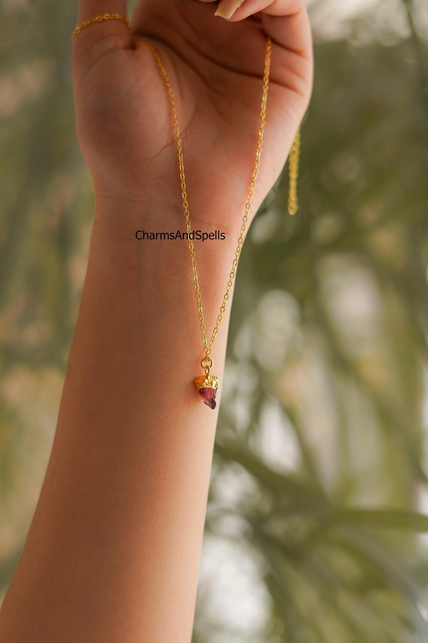 Garnet Necklace | Red Raw Gemstone Boho January Birthstone