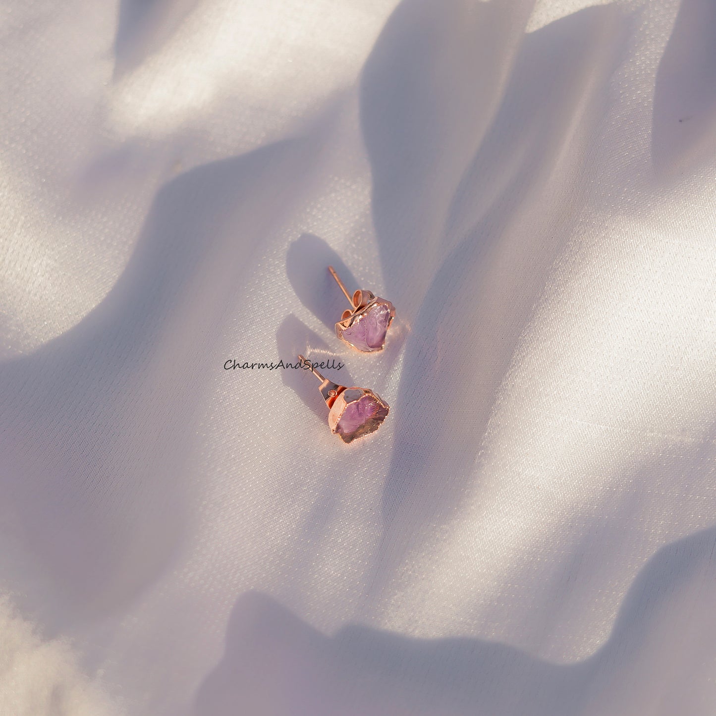 Tiny Amethyst Studs| 14K Gold Plated Earrings| Raw Purple Amethyst Stud Earrings