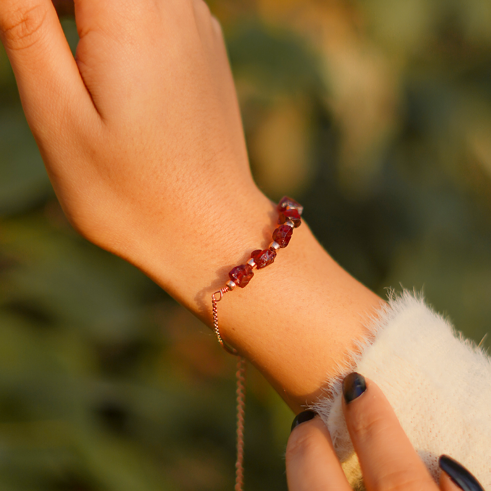 Raw Garnet bracelet| Women bracelet| Raw garnet bracelet