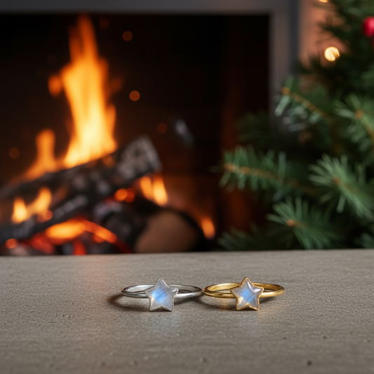 Natural Moonstone Star Ring | Electroplated Handmade June Birthstone