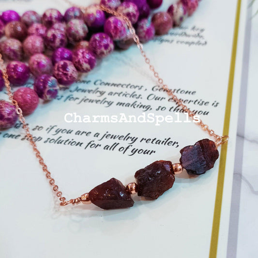 Rough Red Garnet Necklace | January Birthstone Ethnic Hippie Gemstone Jewelry