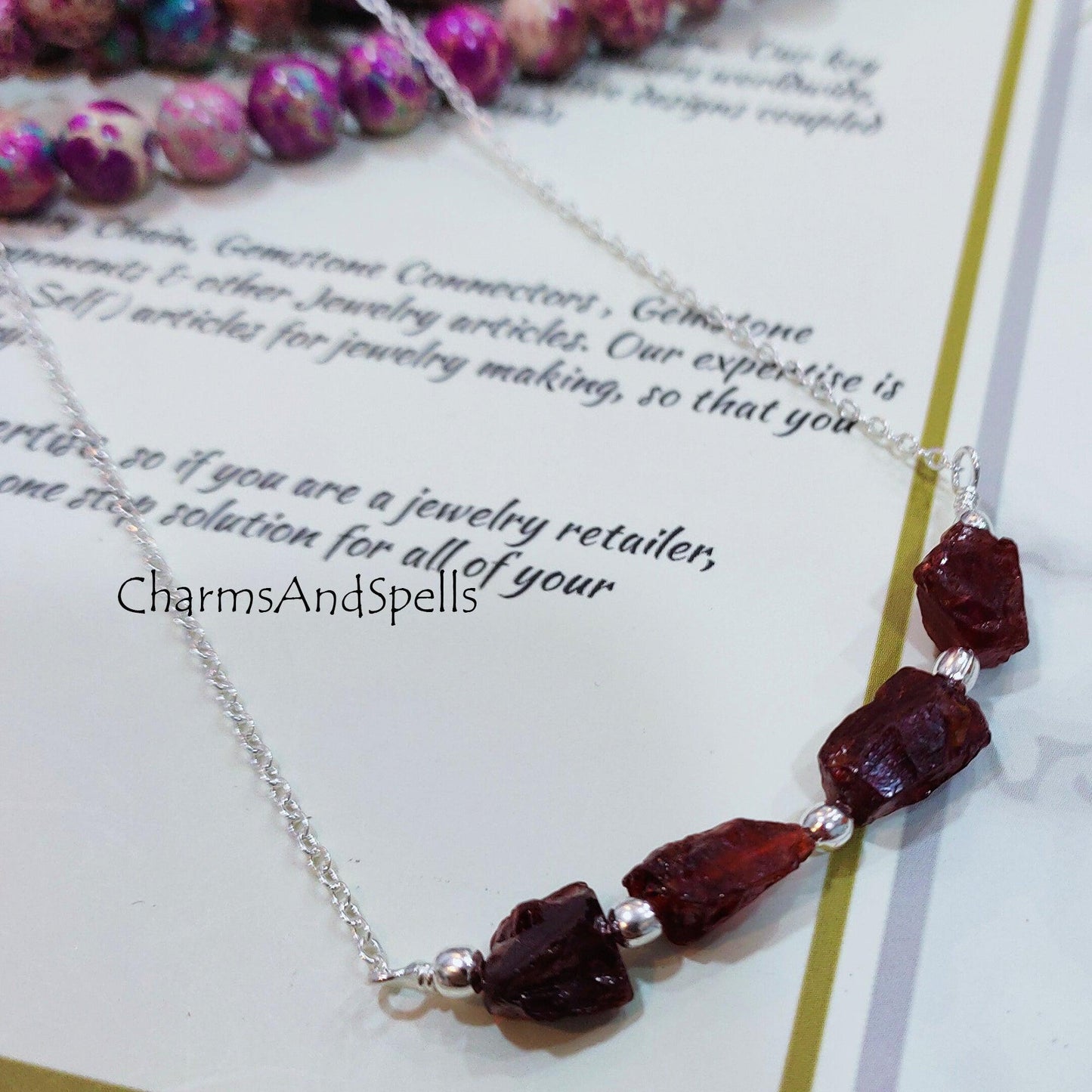 Raw Red Garnet Necklace | January Birthstone Imitation Beaded Jewelry