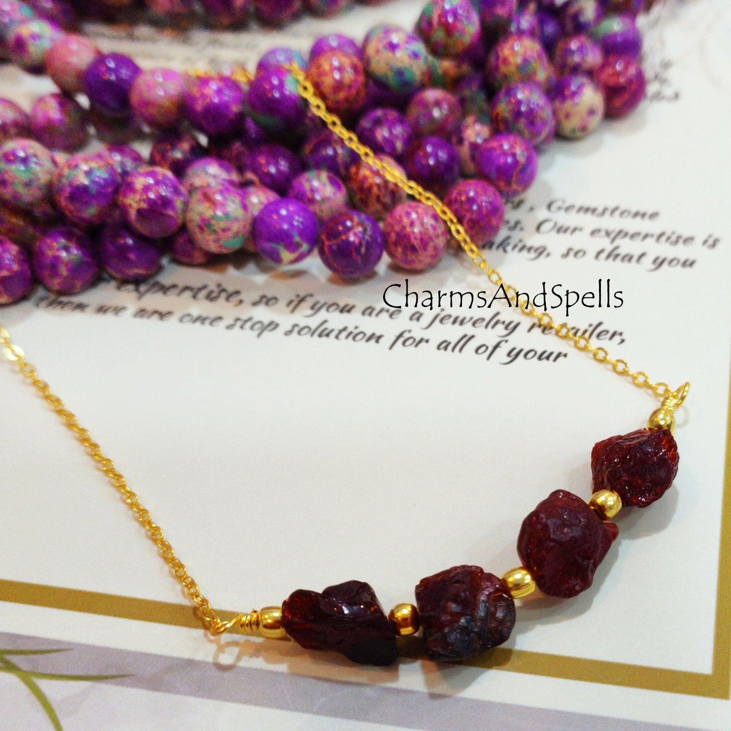 Raw Red Garnet Necklace | January Birthstone Imitation Beaded Jewelry