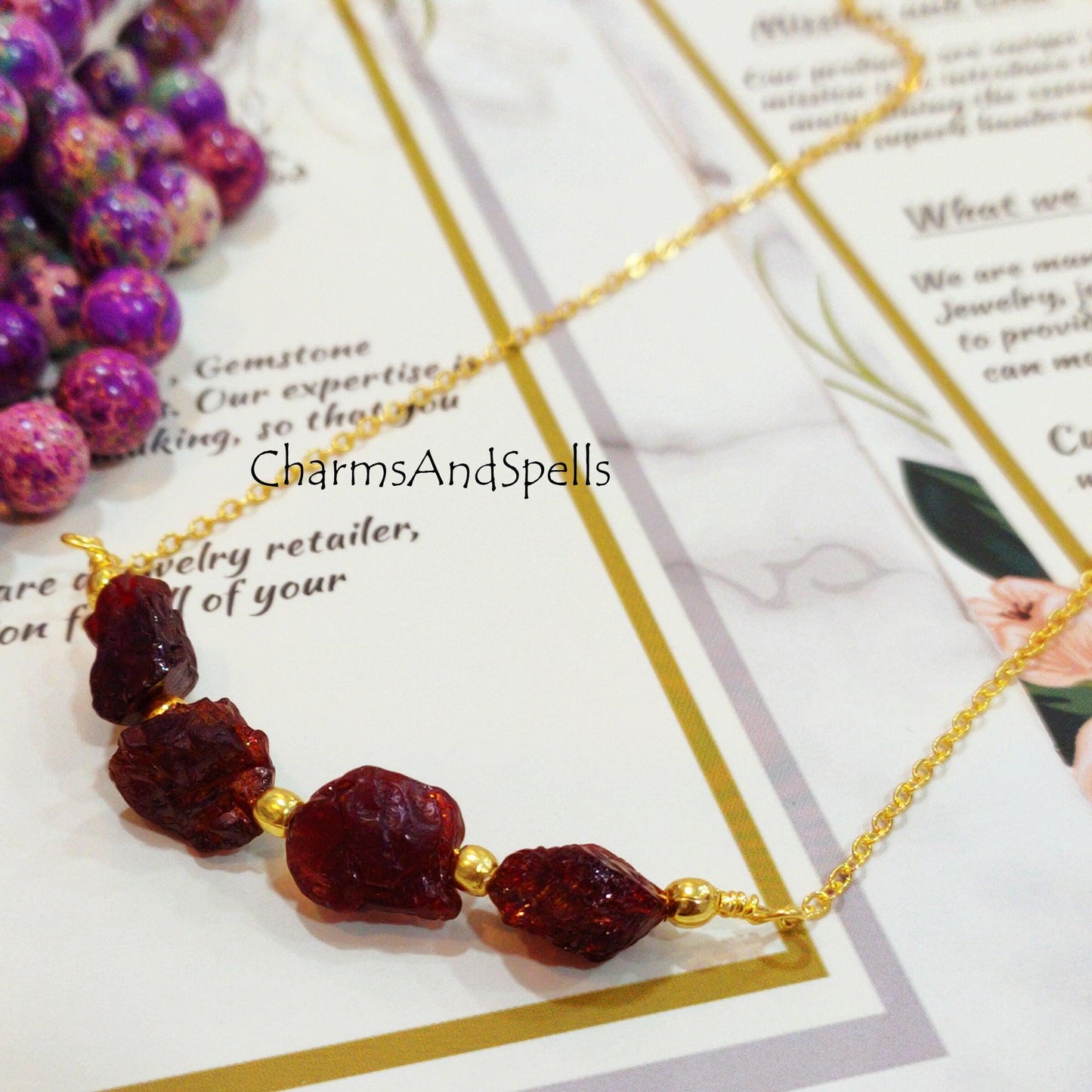 Raw Red Garnet Necklace | January Birthstone Imitation Beaded Jewelry