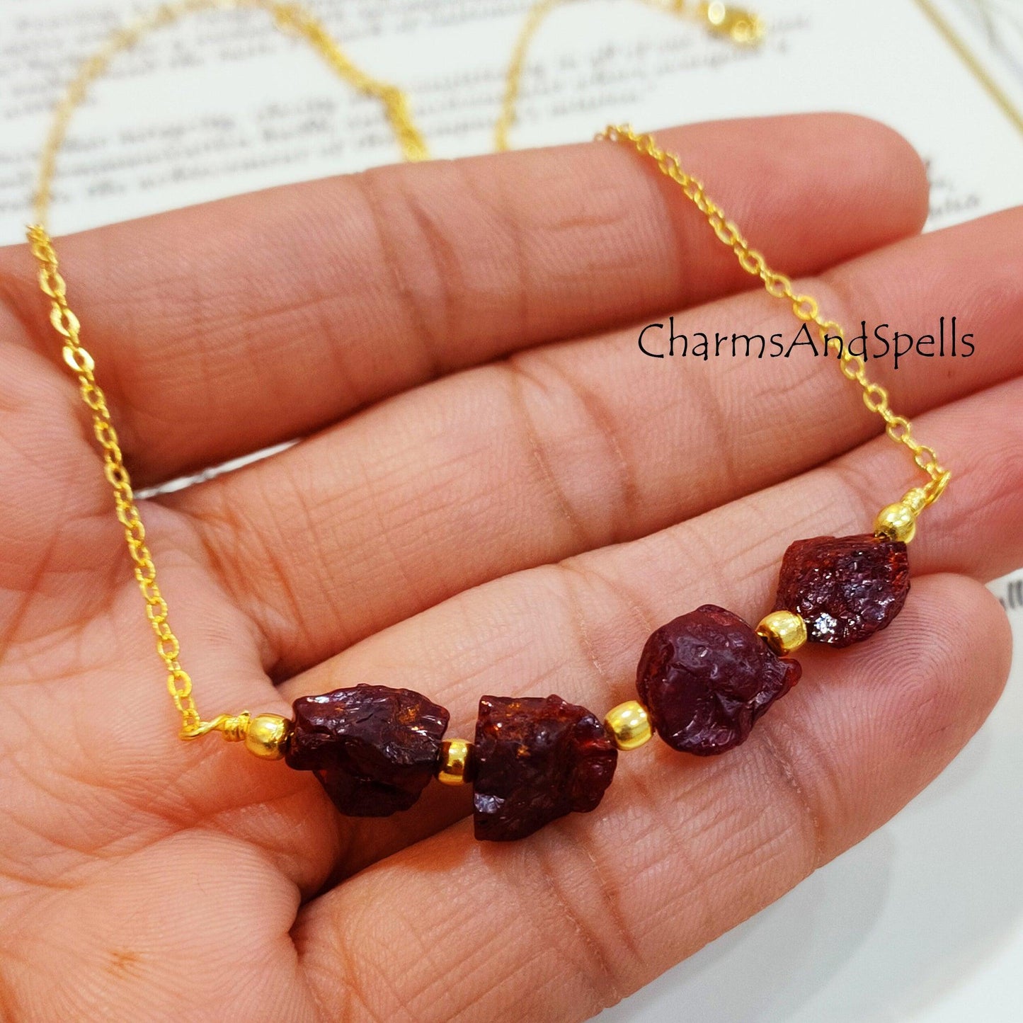 Raw Red Garnet Necklace | January Birthstone Imitation Beaded Jewelry