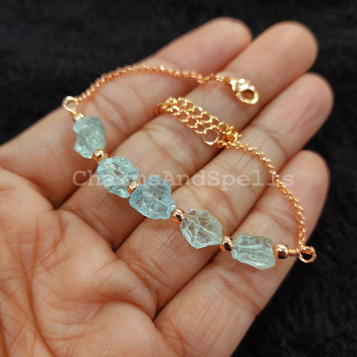 Raw Aquamarine Bracelet | Handmade Ethnic Dainty Gemstone Crystals for Women
