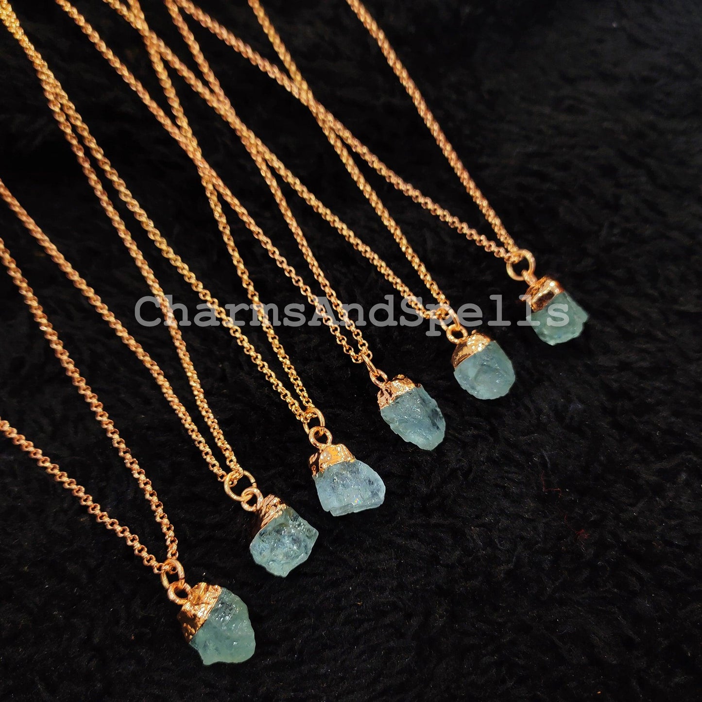 Raw Aquamarine Necklace | 14K Gold Plated Electroplated Dainty Birthstone