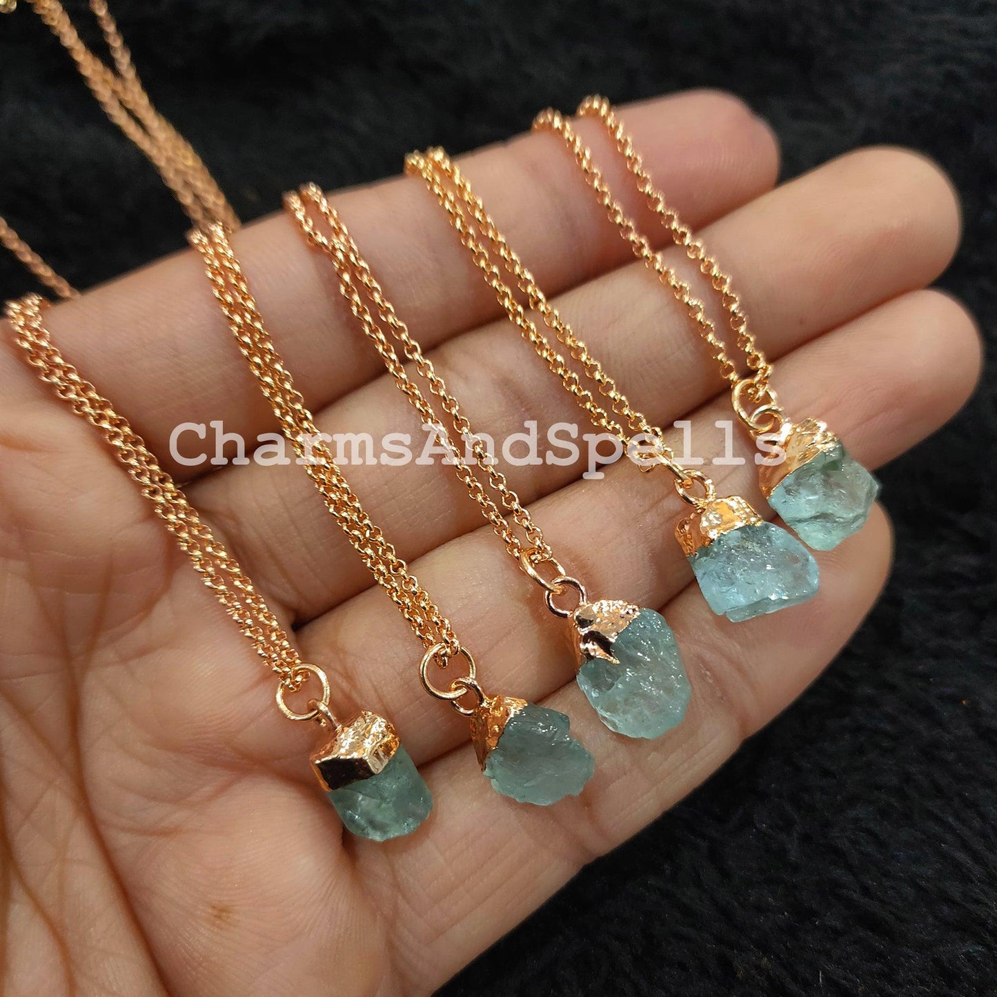 Raw Aquamarine Necklace | 14K Gold Plated Electroplated Dainty Birthstone