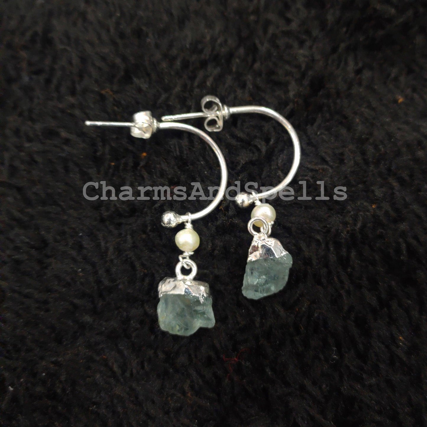 Raw Aquamarine Earrings | Electroplated Birthstone Gemstone
