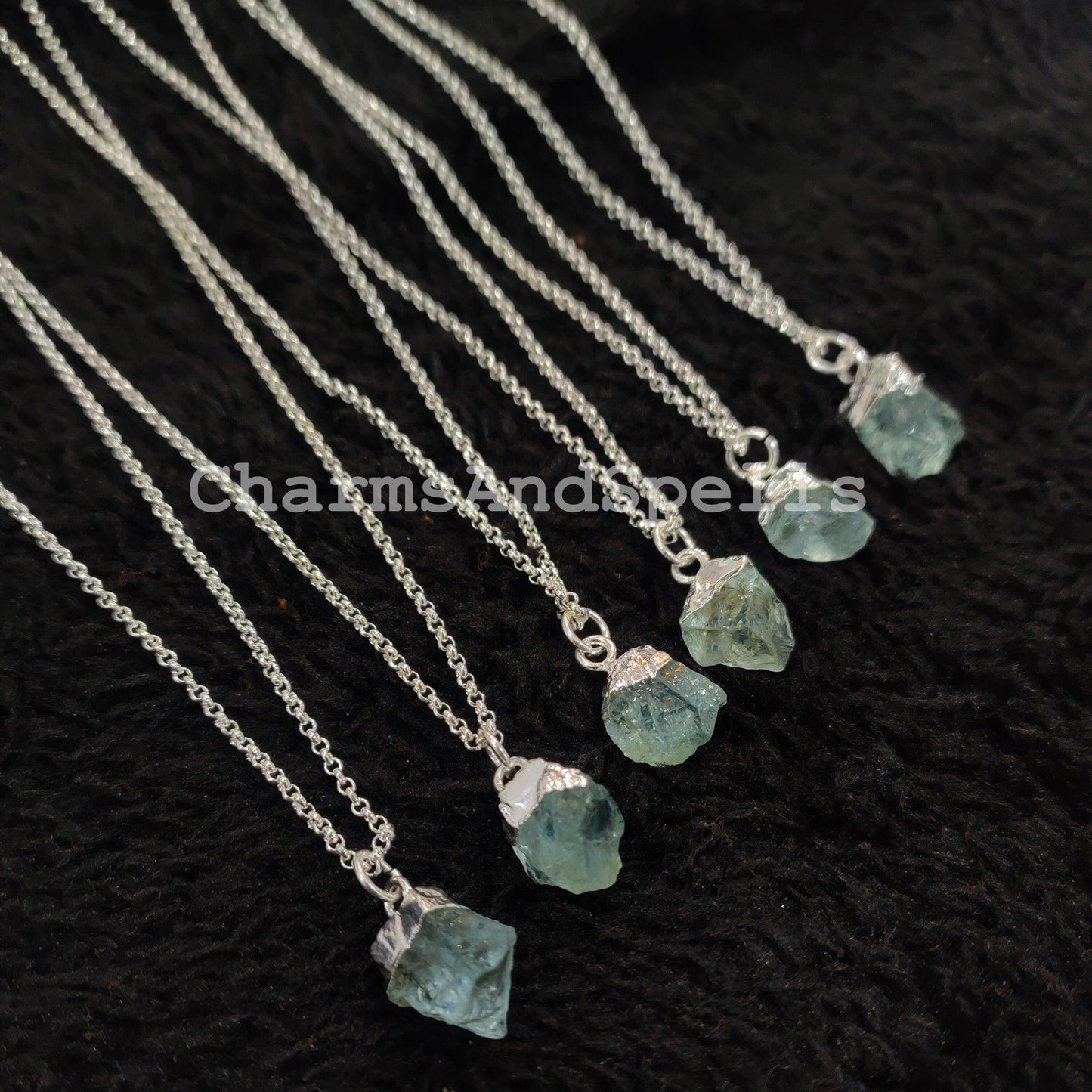 Raw Aquamarine Necklace | 14K Gold Plated Electroplated Dainty Birthstone