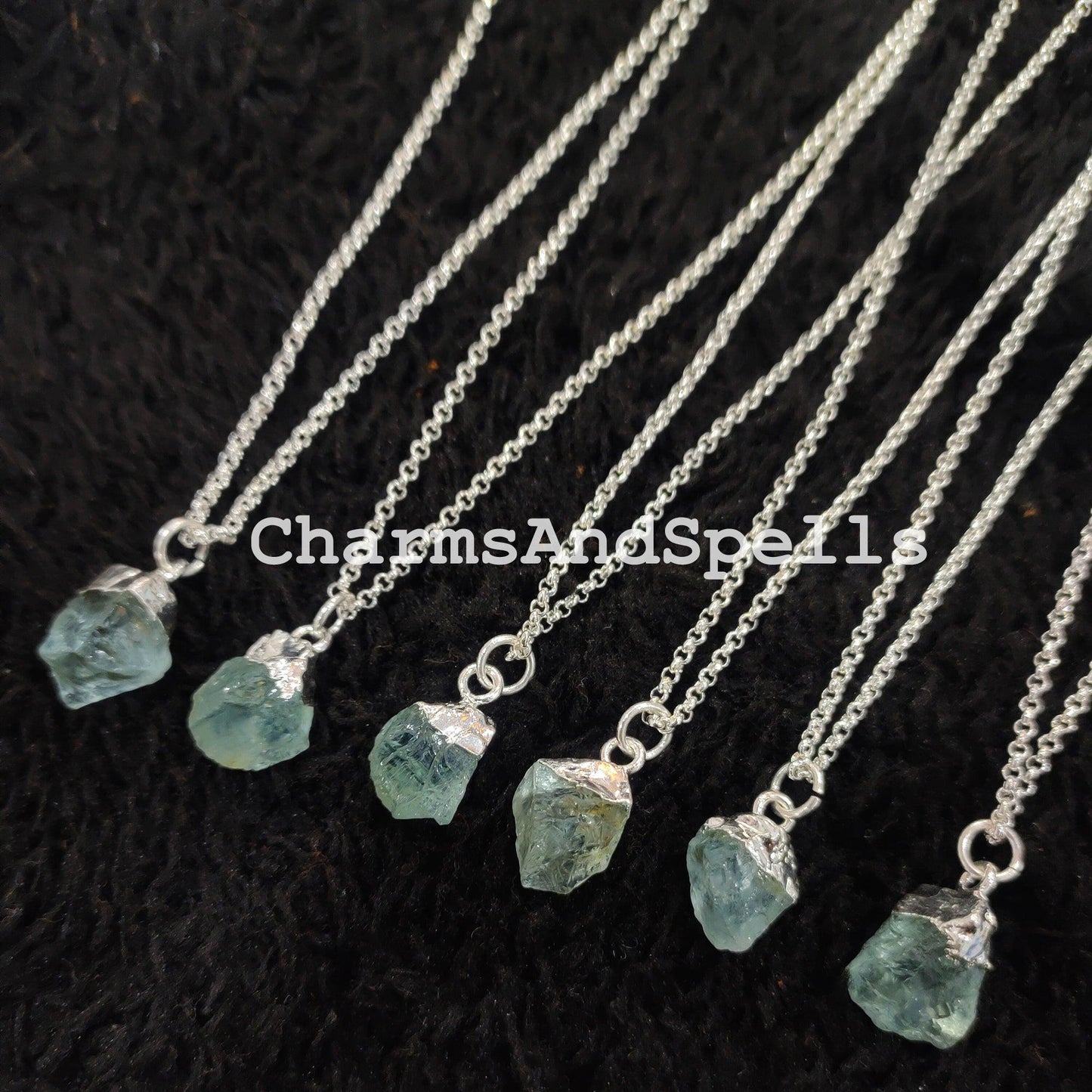 Raw Aquamarine Necklace | 14K Gold Plated Electroplated Dainty Birthstone