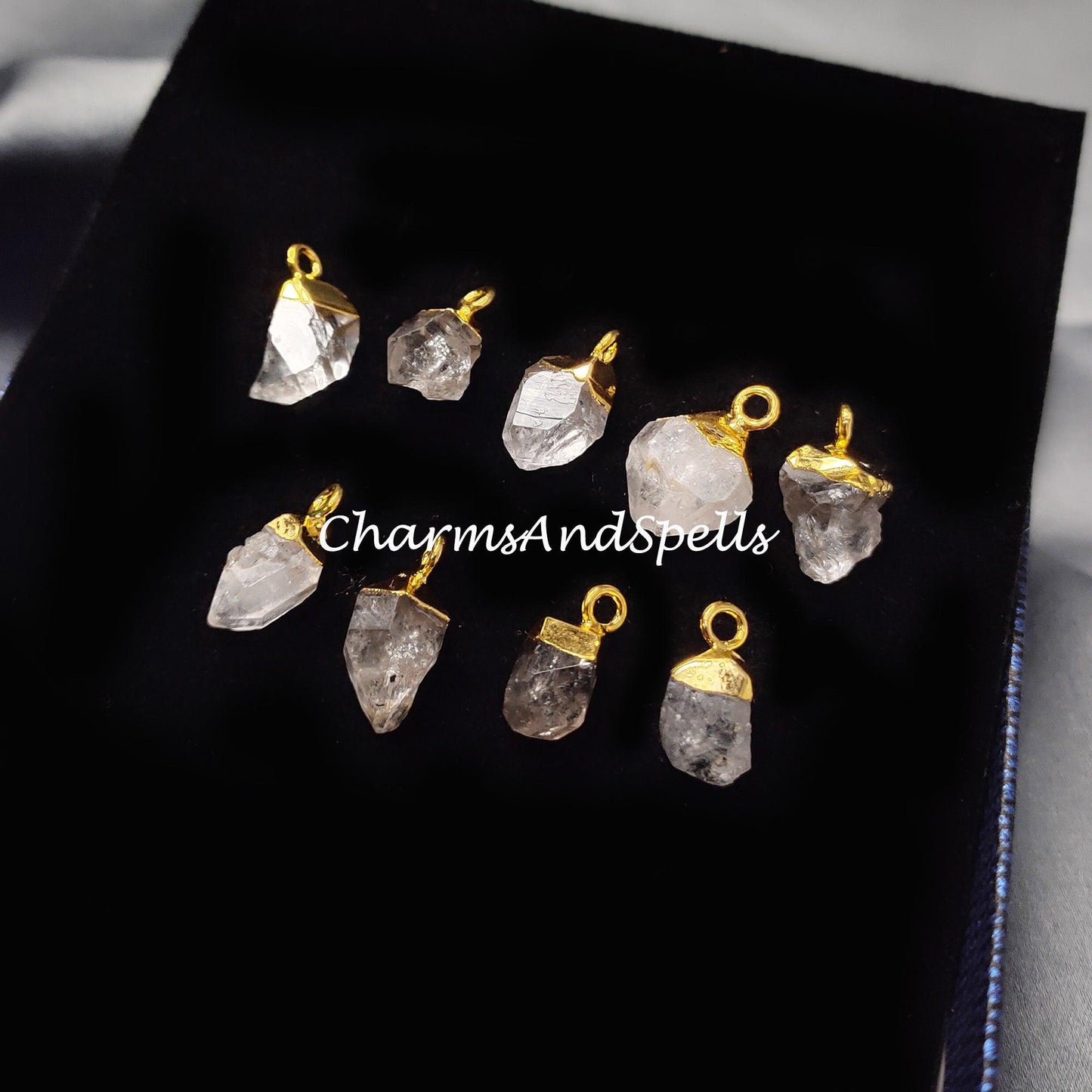 Rough Herkimer Quartz Pendant Connector| Electroplated Gemstone Charm