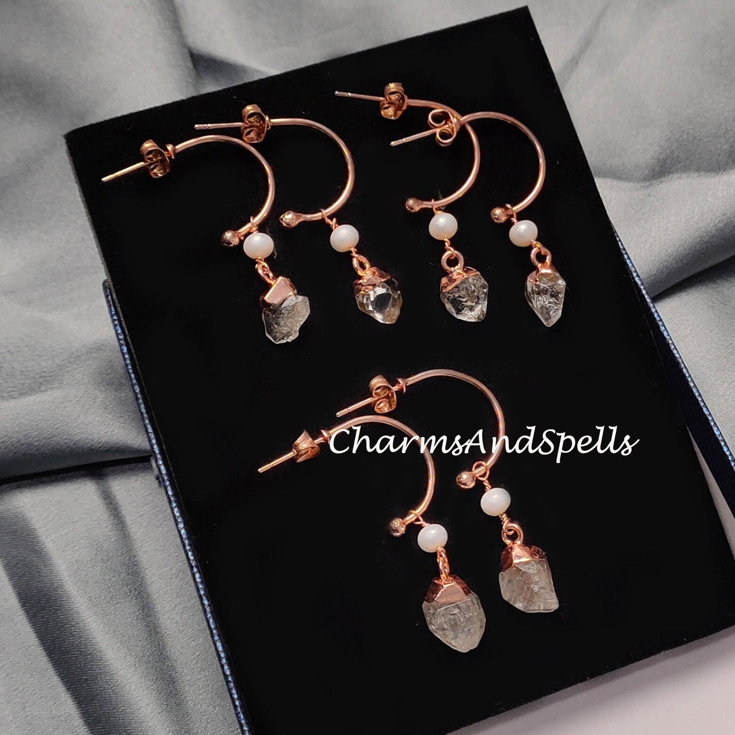 Raw Herkimer Quartz Earrings| Electroplated Jewelry