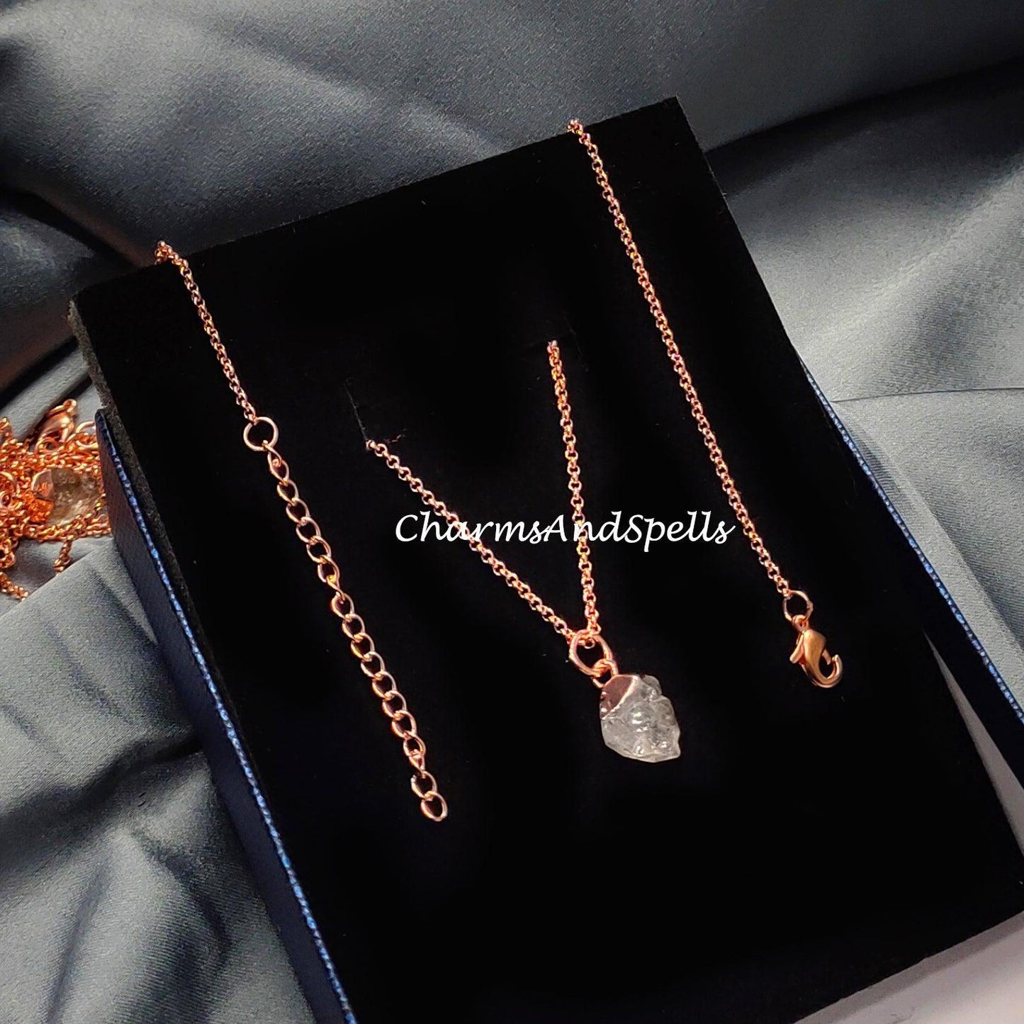 Raw Herkimer Diamond Necklace| Boho Crystal Jewelry| April Birthstone