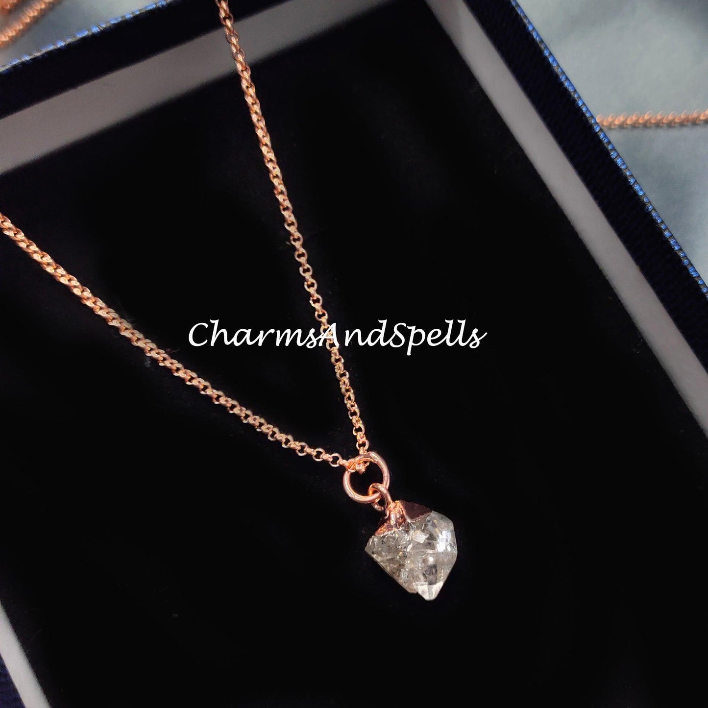 Raw Herkimer Diamond Necklace| Boho Crystal Jewelry| April Birthstone