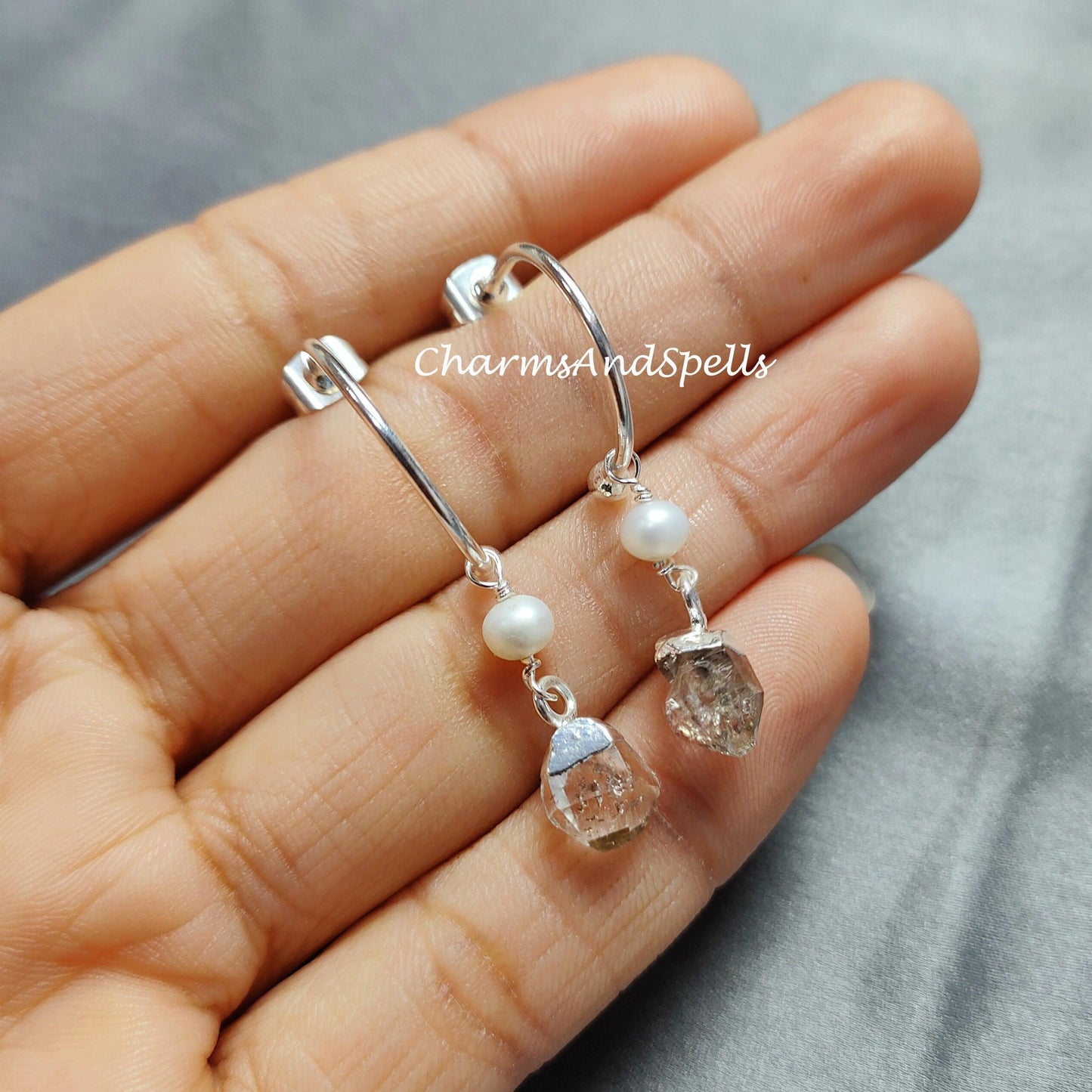 Raw Herkimer Quartz Earrings| Electroplated Jewelry