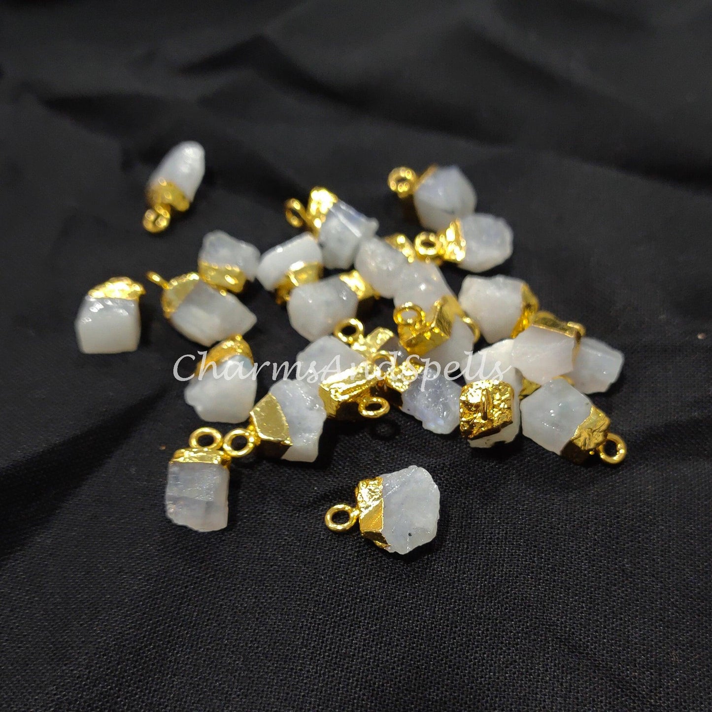 Raw Moonstone Electroplated Pendant Connector| Jewelry Stone