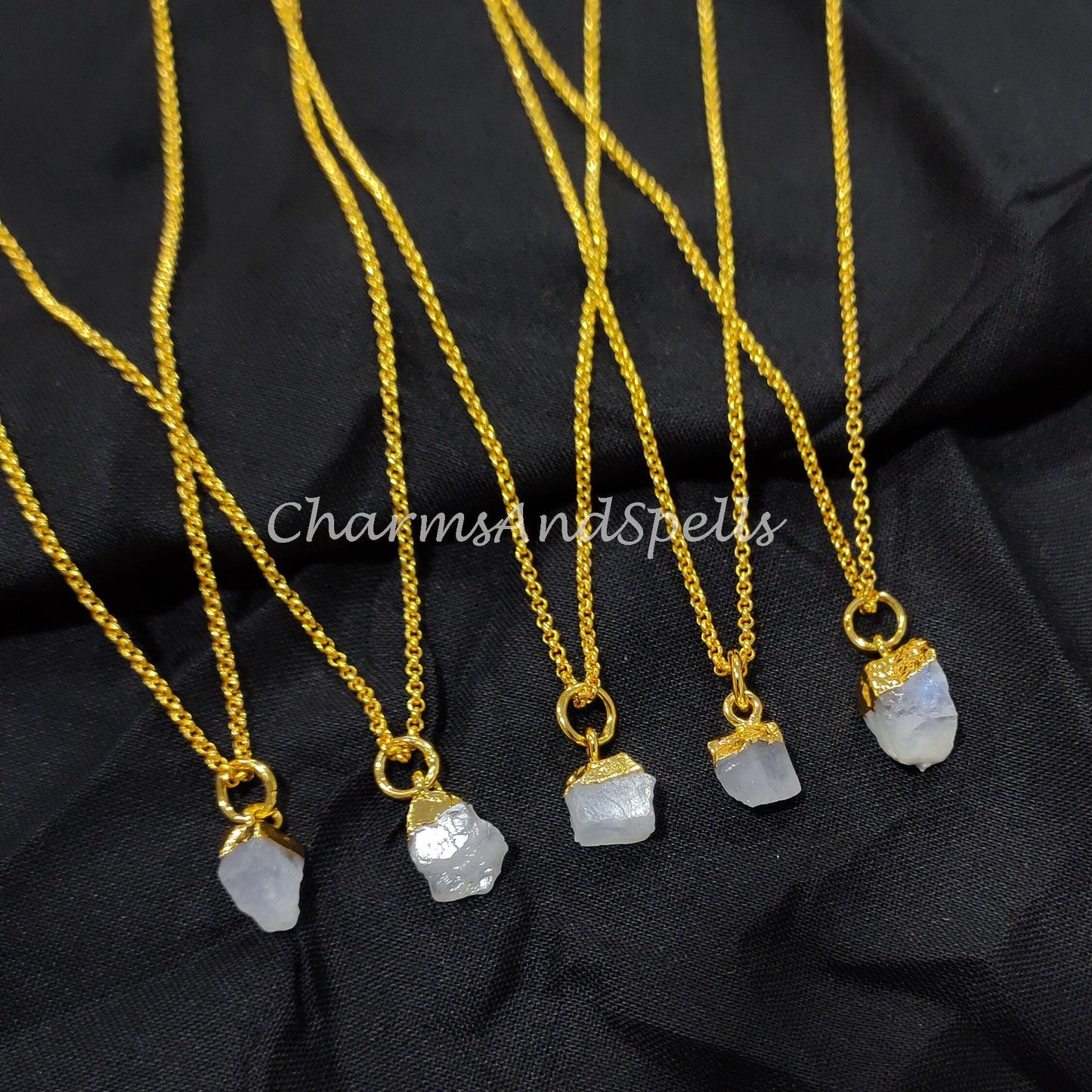 Raw Rainbow Moonstone Necklace | Electroplated Birthstone Jewelry