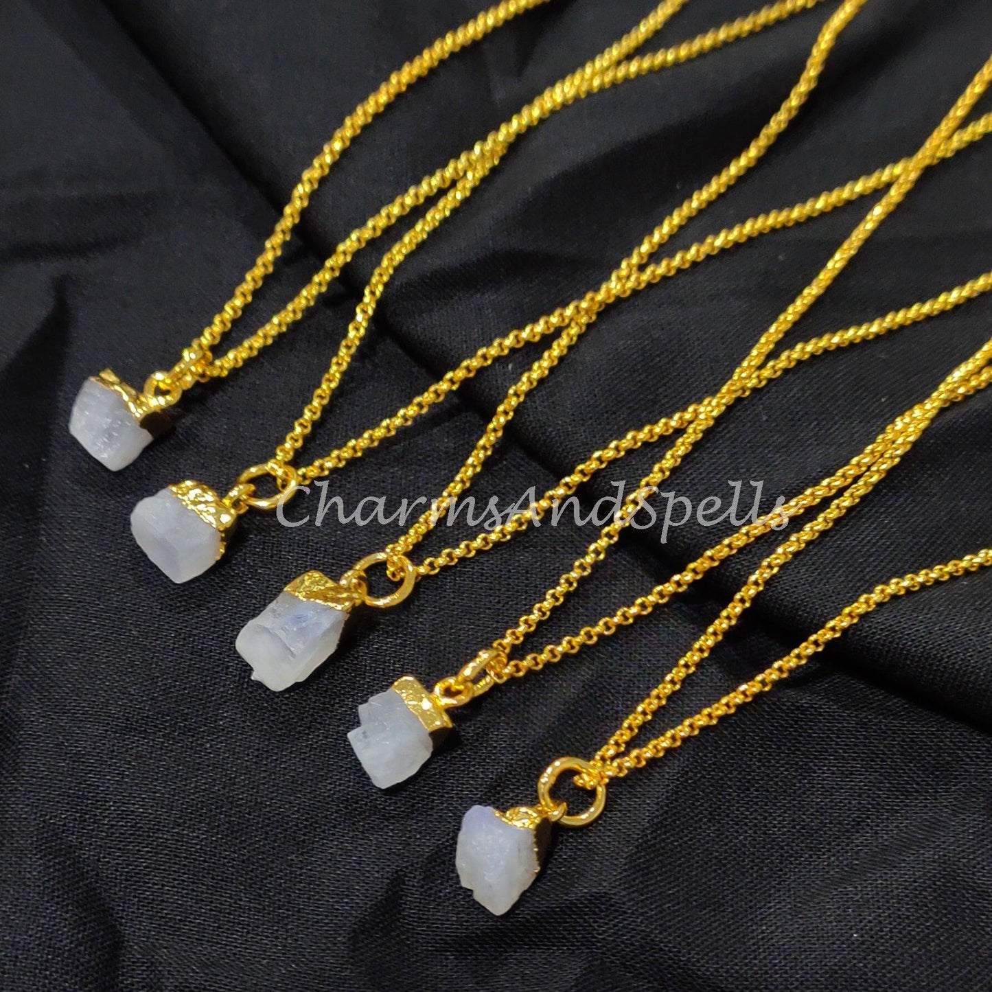 Raw Rainbow Moonstone Necklace | Electroplated Birthstone Jewelry