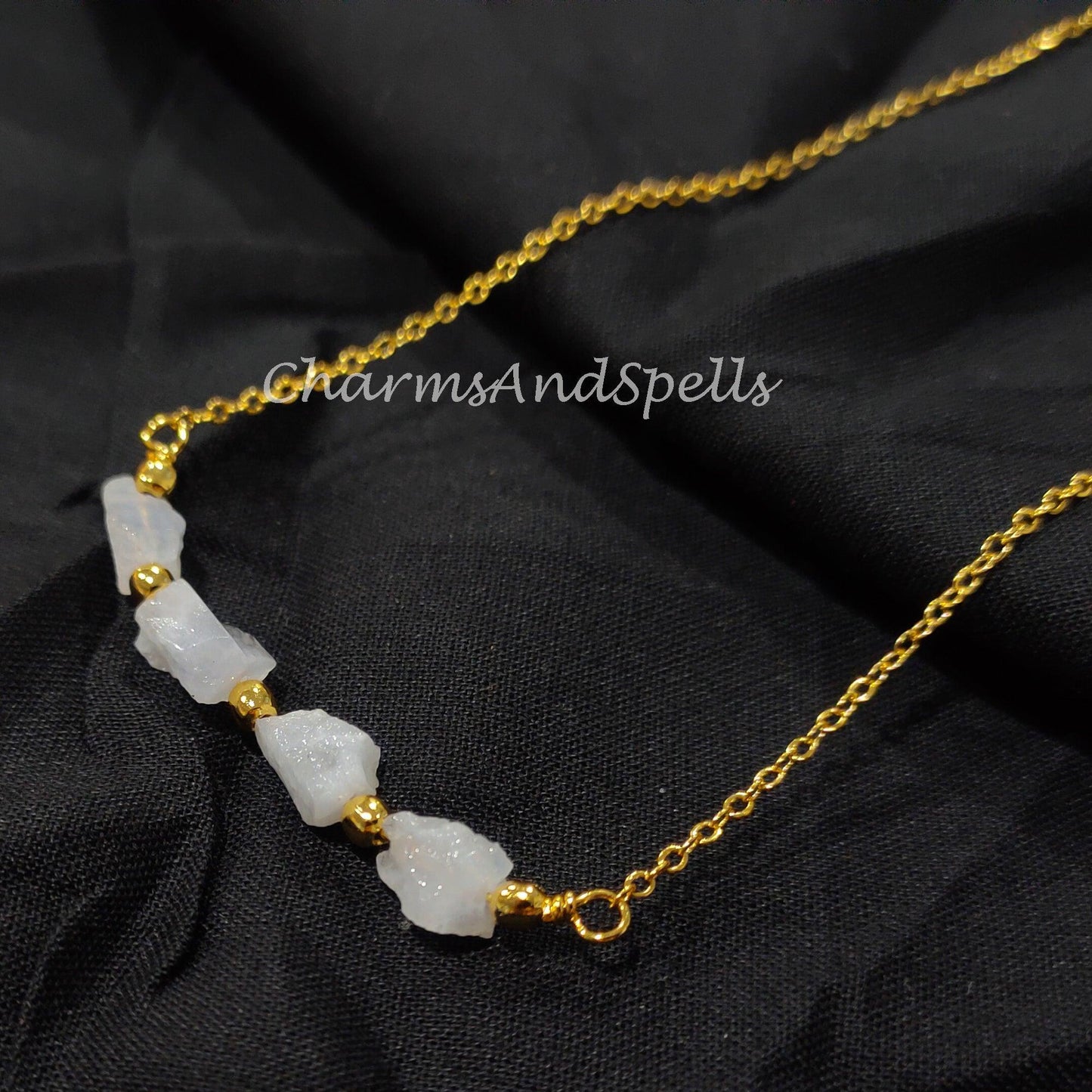 Raw Rainbow Moonstone Necklace| June Birthstone Gemstone Beaded Necklace