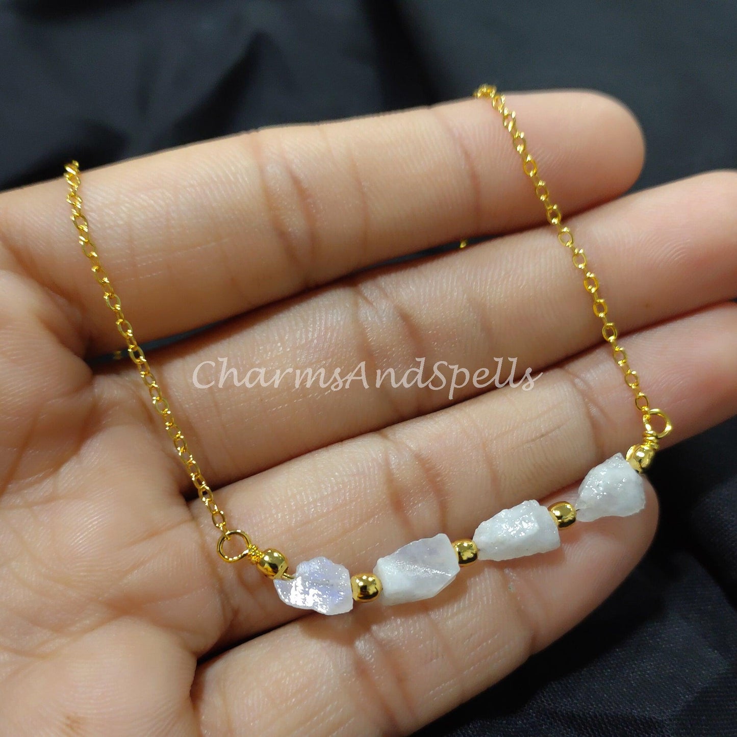 Raw Rainbow Moonstone Necklace| June Birthstone Gemstone Beaded Necklace