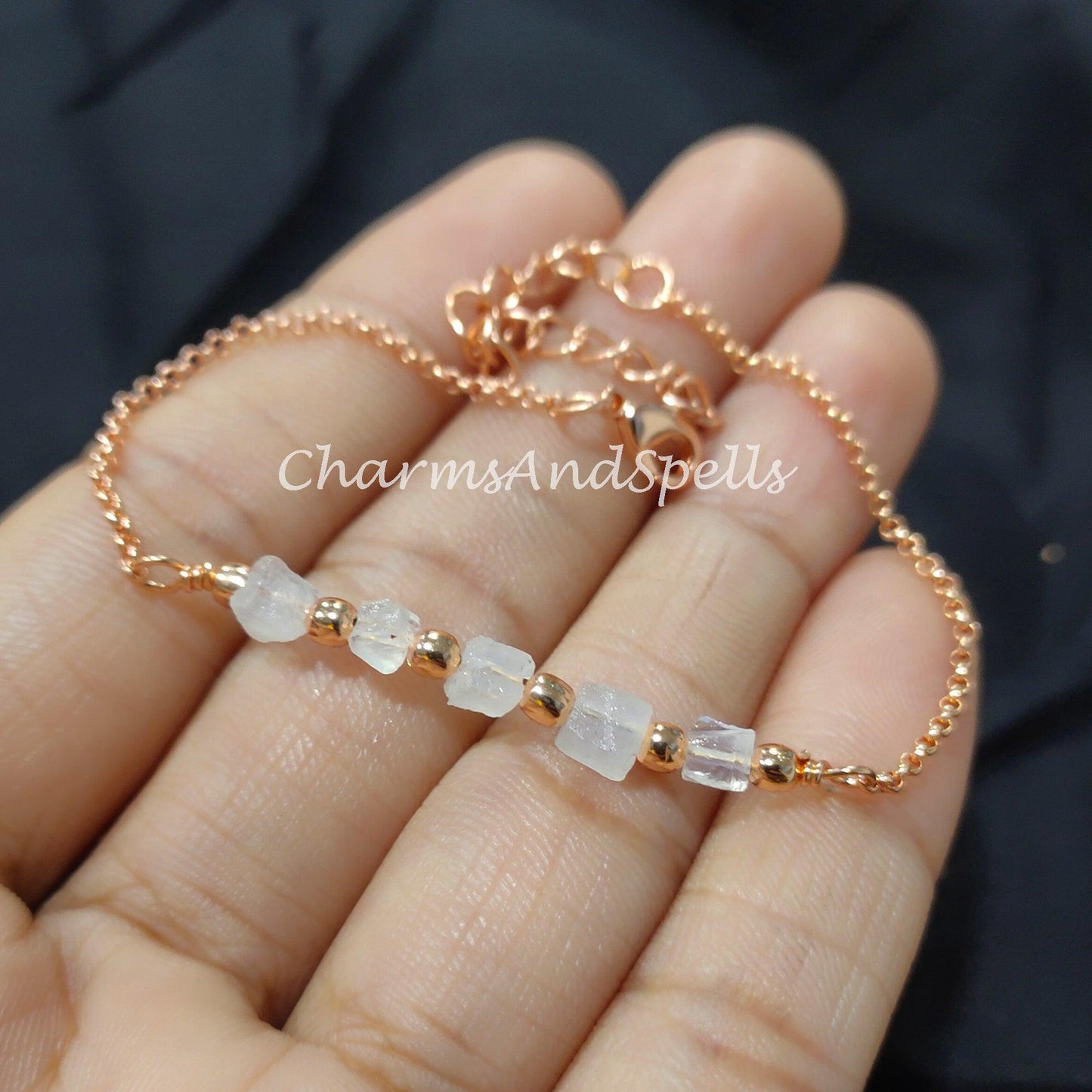 Raw Moonstone Bracelet| Healing Gemstone Bracelet| Dainty Crystals