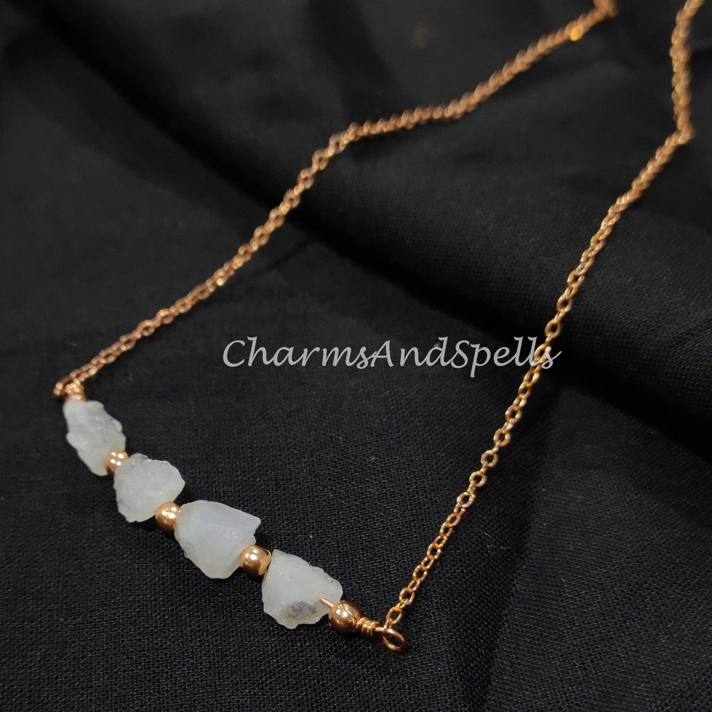 Raw Rainbow Moonstone Necklace| June Birthstone Gemstone Beaded Necklace