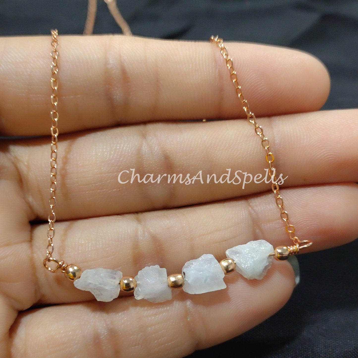 Raw Rainbow Moonstone Necklace| June Birthstone Gemstone Beaded Necklace