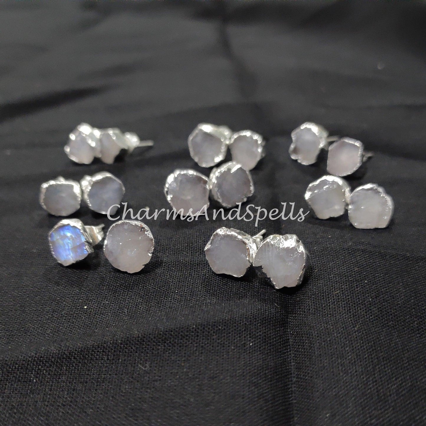 Tiny Rainbow Moonstone Stud Earrings| Minimalist Birthstone Crystal Jewelry