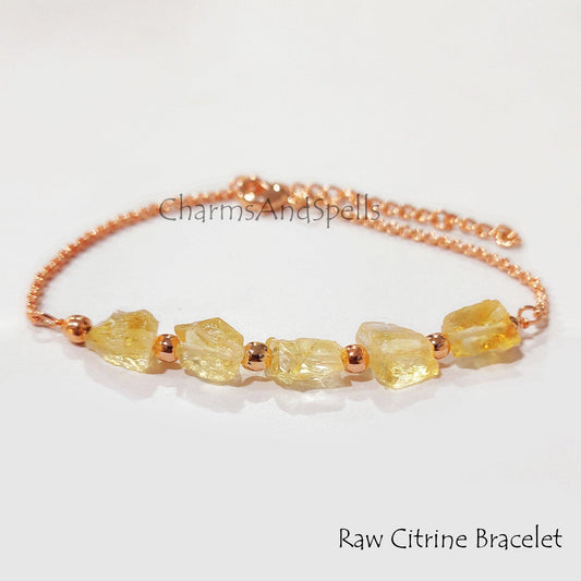 Natural Raw Citrine Bracelet | Rough Crystal Birthstone Adjustable Handmade