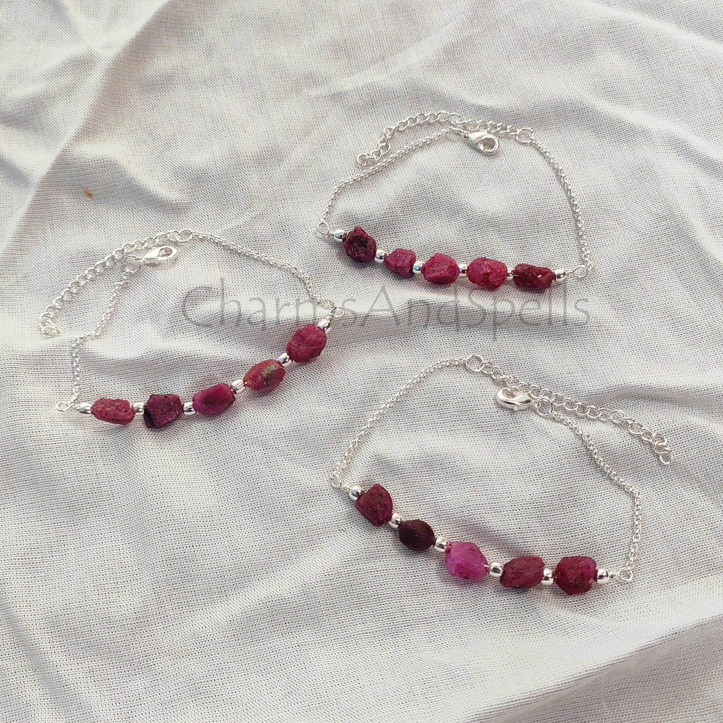 Raw Ruby Bracelet| July Birthstone Beaded Bracelet| Gold Plated Protection Crystal