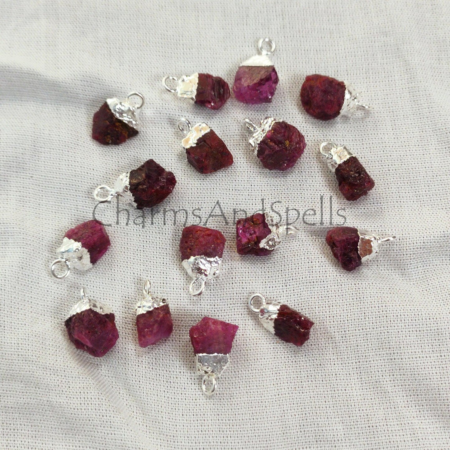Raw Ruby Gemstone Connectors| DIY Rough Pendant Charms| July Birthstone Ruby