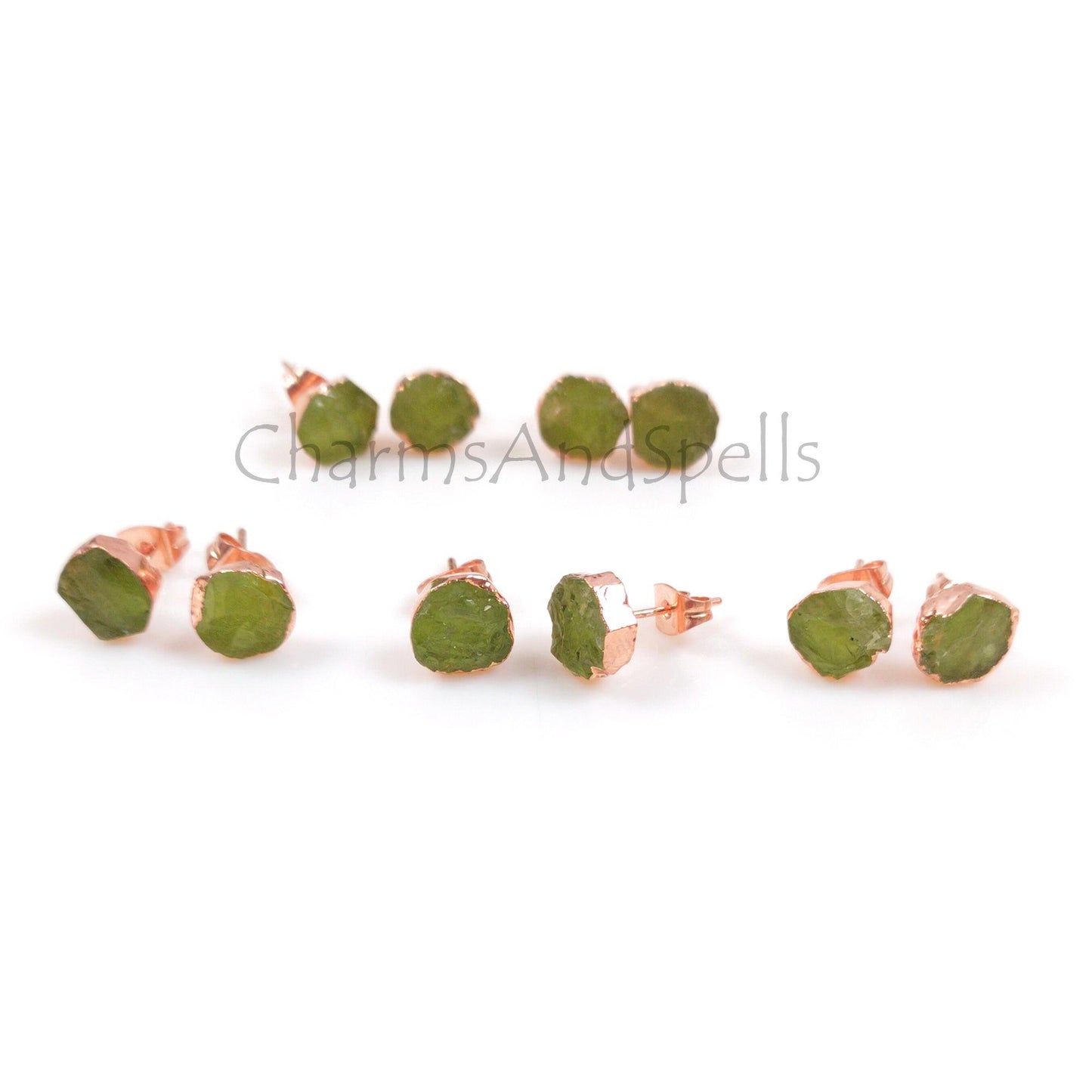 Peridot Crystal Stud Earrings| Green Gemstone Jewelry| Dainty Peridot Earrings