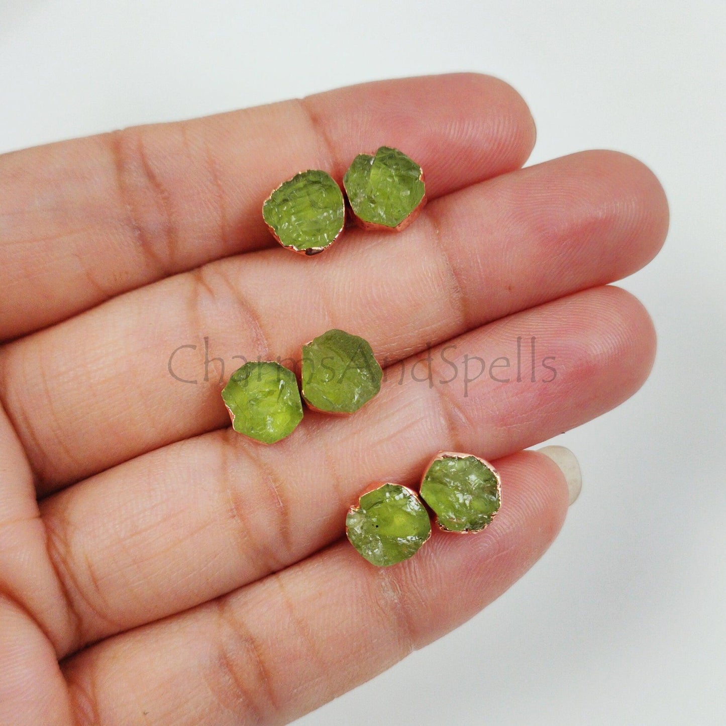 Peridot Crystal Stud Earrings| Green Gemstone Jewelry| Dainty Peridot Earrings