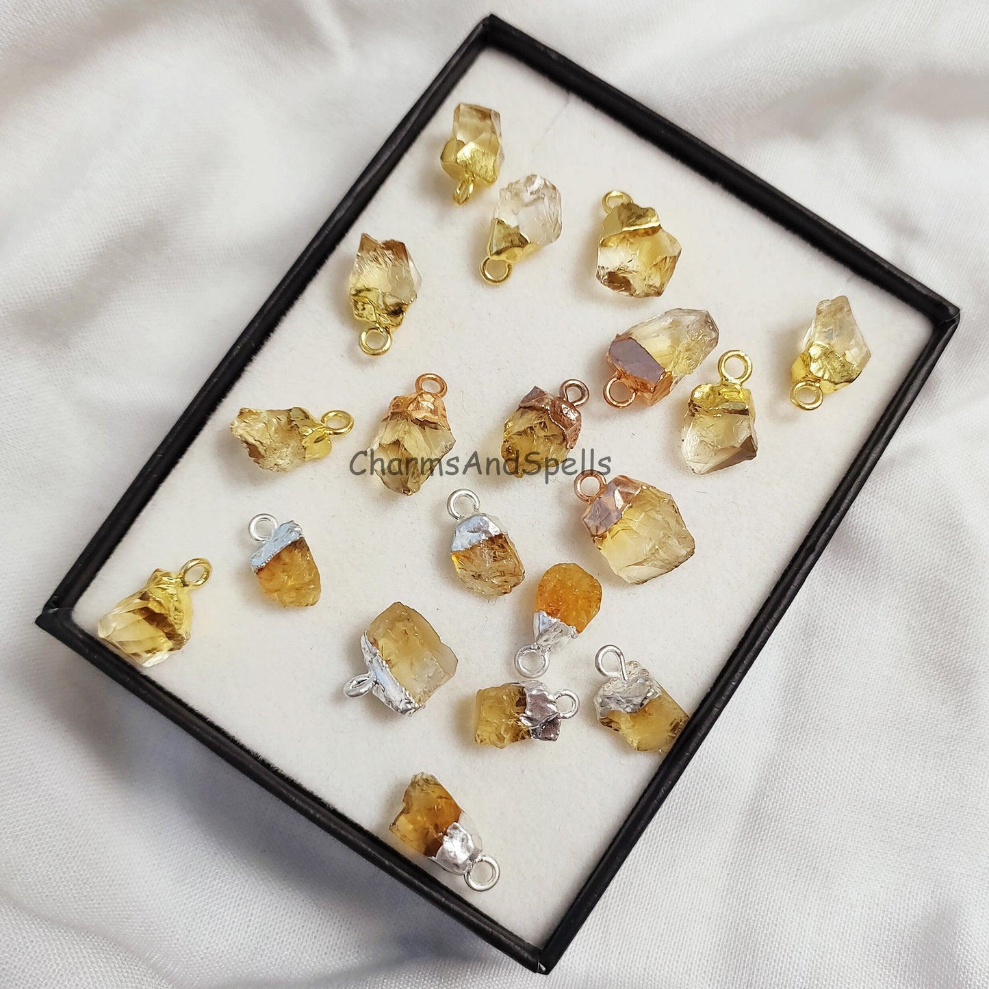 Raw Citrine Gemstone Pendant | Electroplated November Birthstone Jewelry Charm