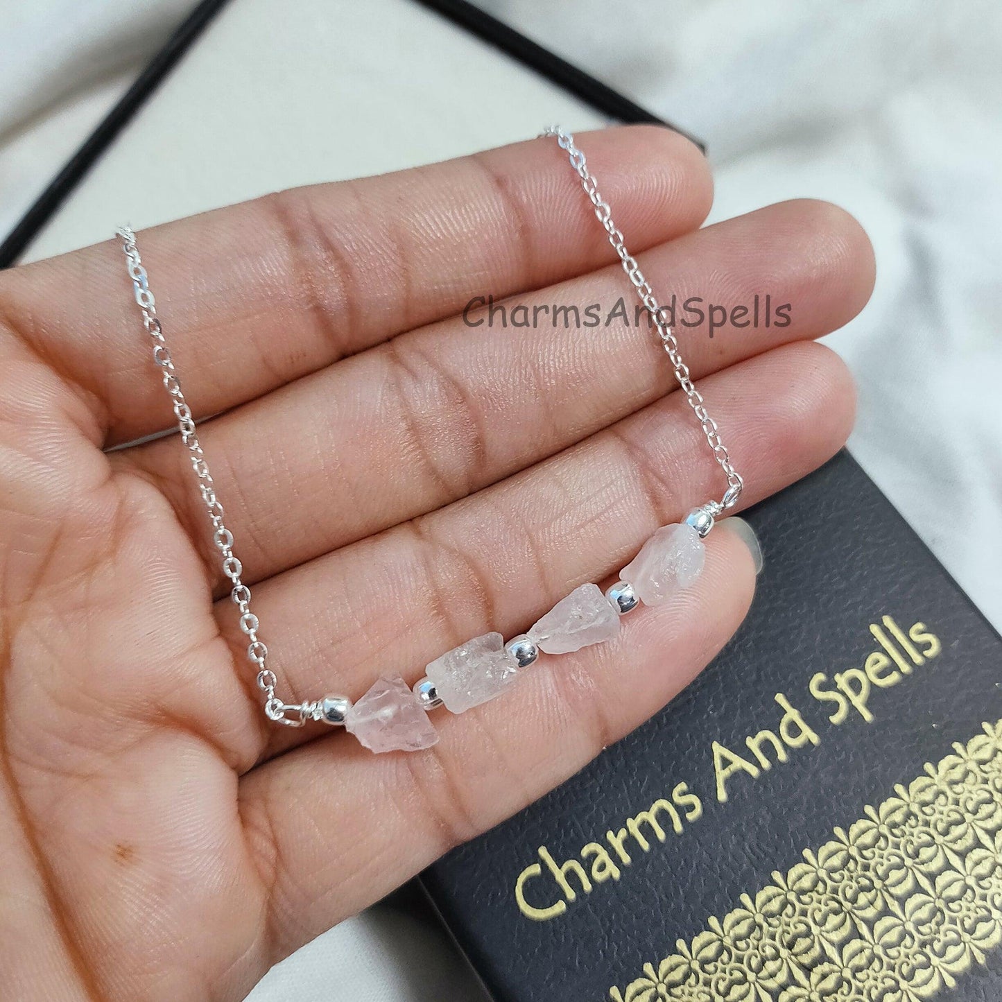 Natural Rose Quartz Necklace | Rose Gold Plated Crystal Choker Jewelry
