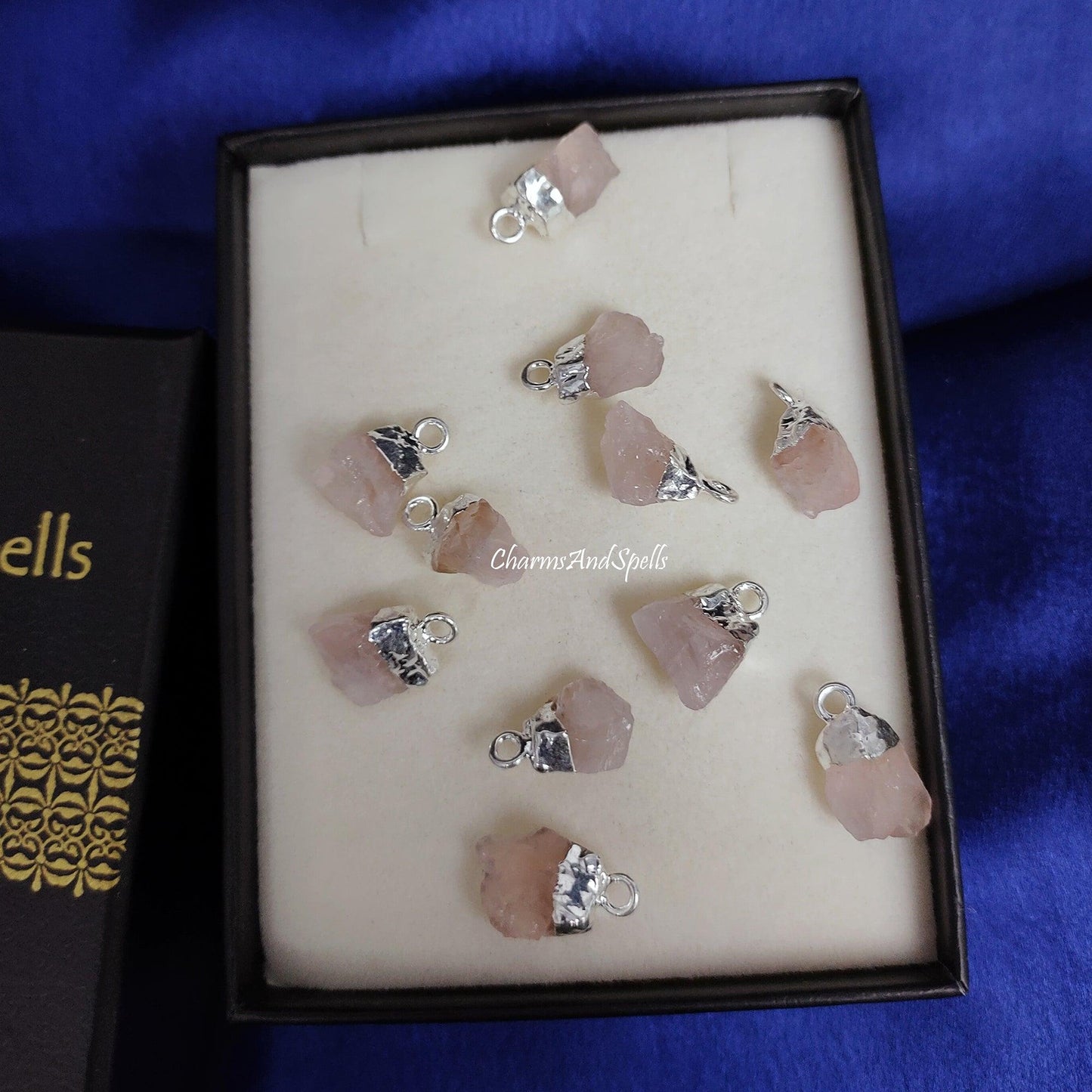 Natural Raw Rose Quartz Pendant |Electroplated Birthstone Connector Charm