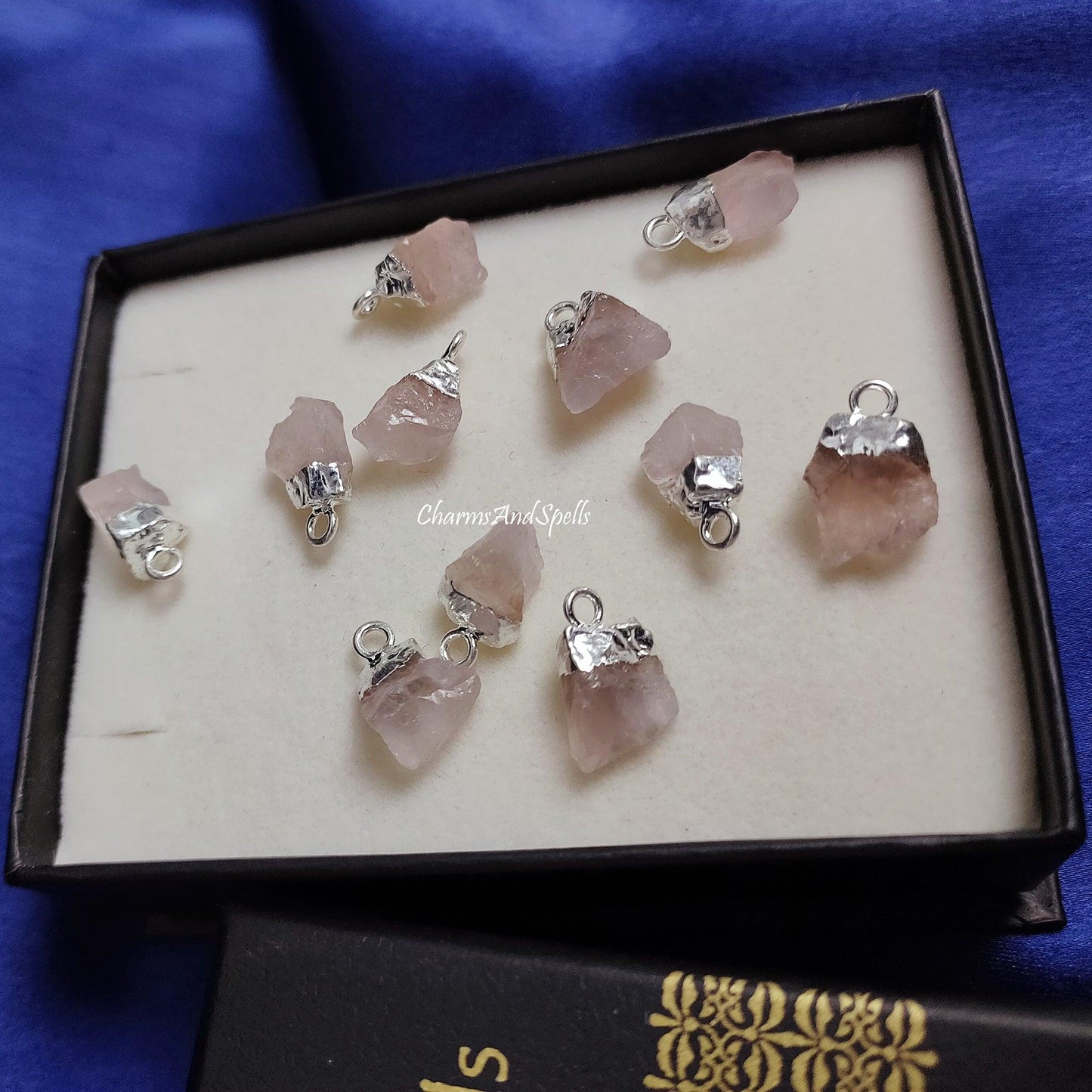 Natural Raw Rose Quartz Pendant |Electroplated Birthstone Connector Charm